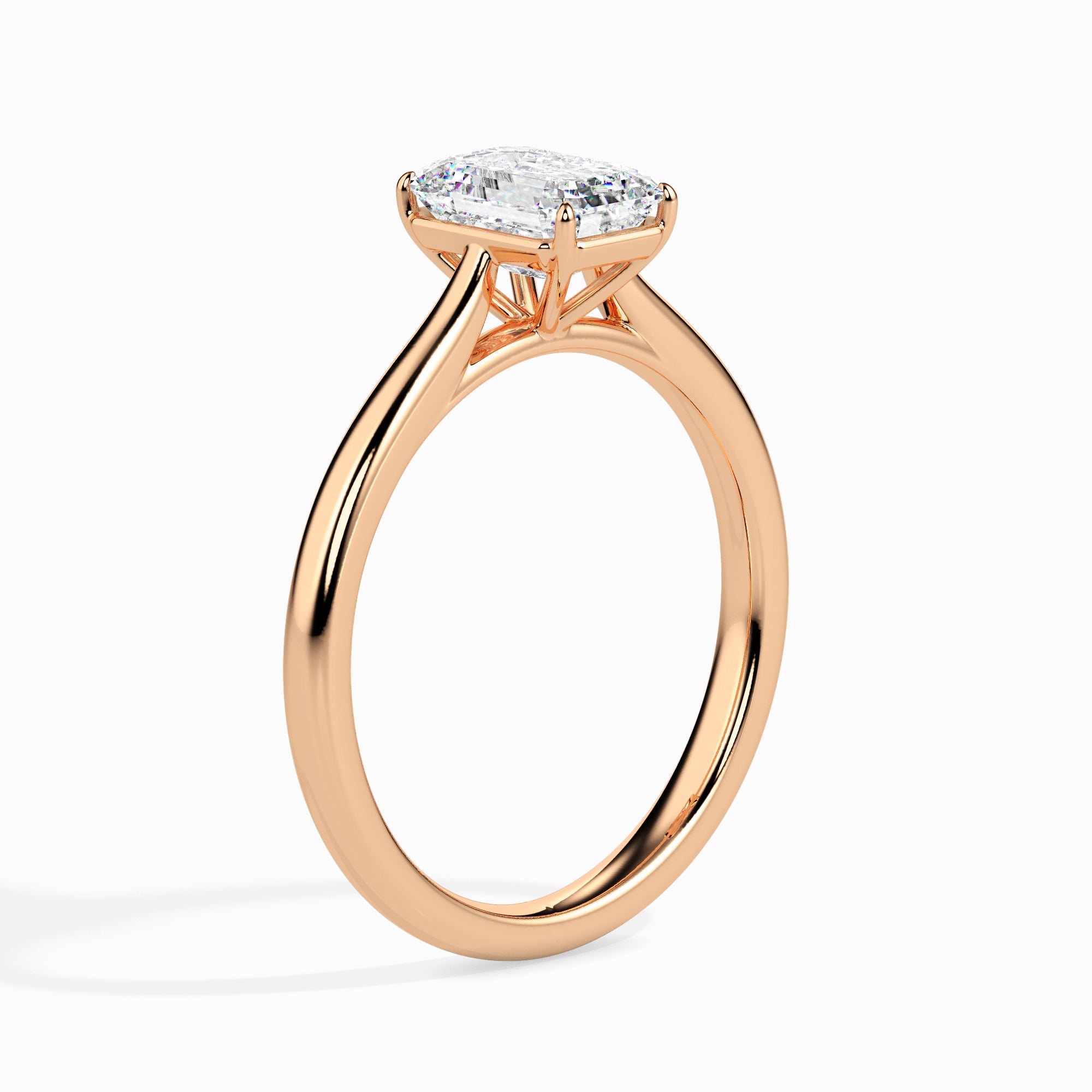 50-Pointer Emerald Cut Solitaire Diamond 18K Rose Gold Solitaire Ring JL AU 19005R-A