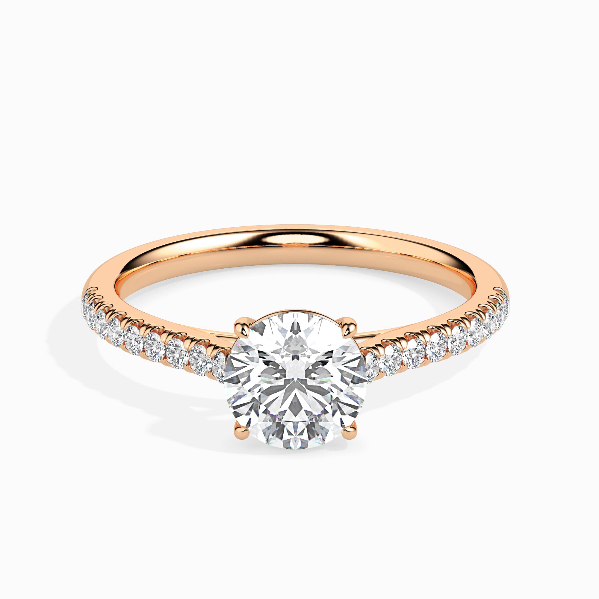 50-Pointer 18K Rose Gold Solitaire Diamond Shank Ring for Women JL AU 19011R-A