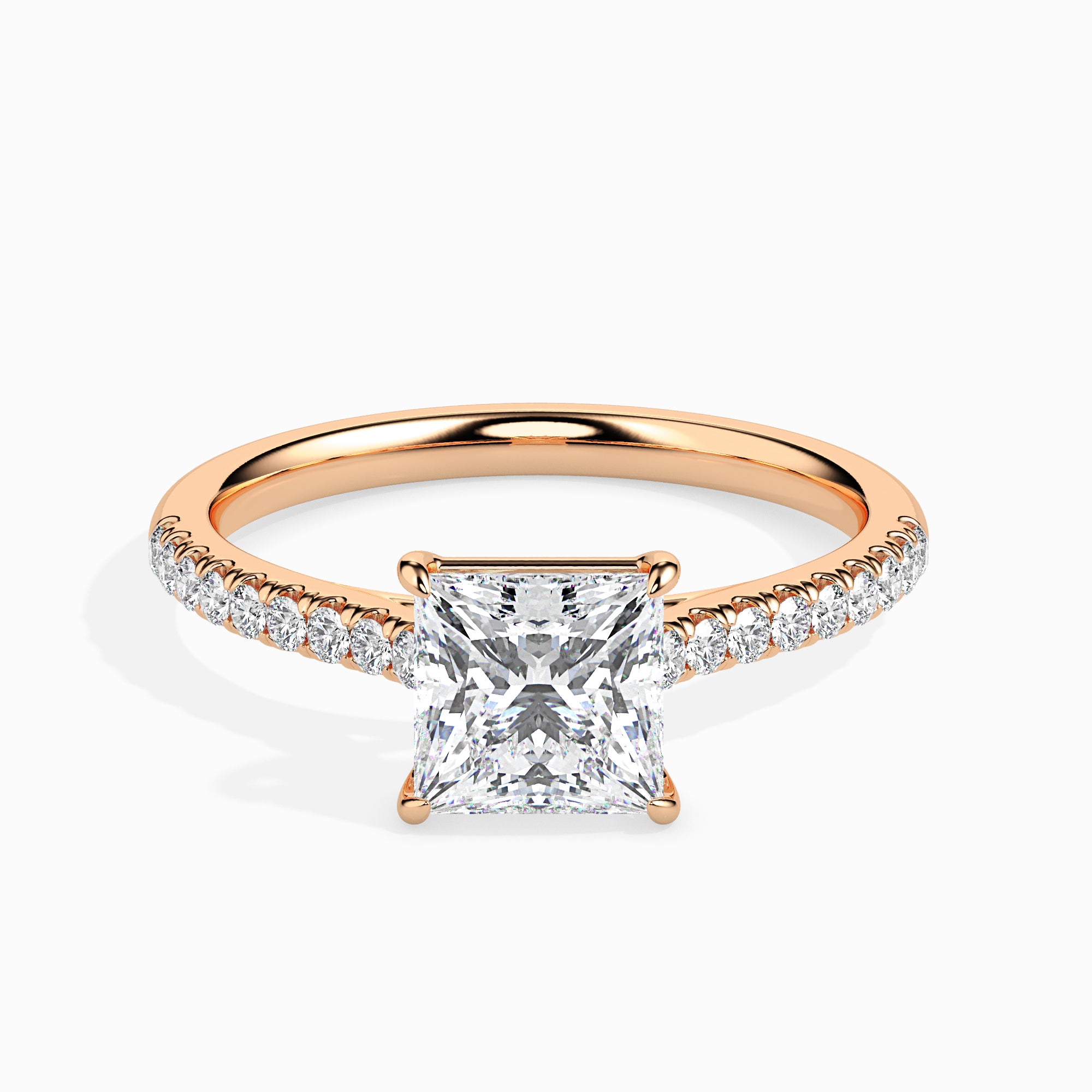 1-Carat Princess Cut Solitaire Diamond Shank 18K Rose Gold Ring JL AU 19012R-C