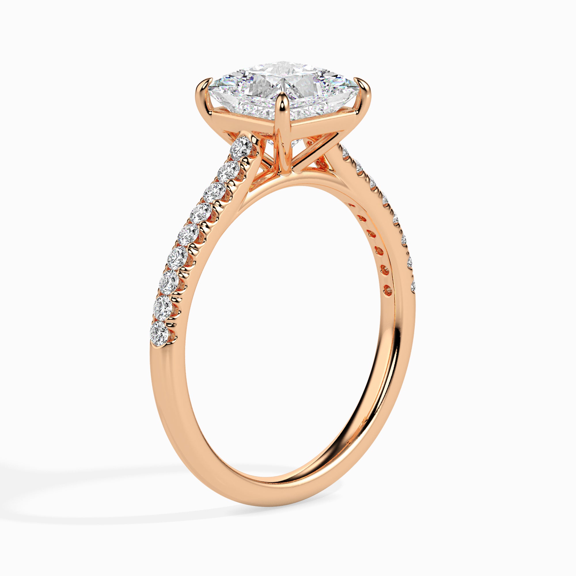 1-Carat Princess Cut Solitaire Diamond Shank 18K Rose Gold Ring JL AU 19012R-C