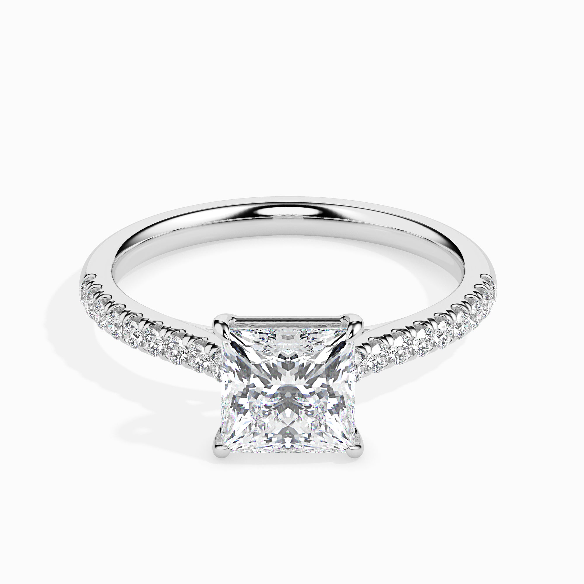 70-Pointer Princess Cut Solitaire Diamond Shank Platinum Ring JL PT 19012-B