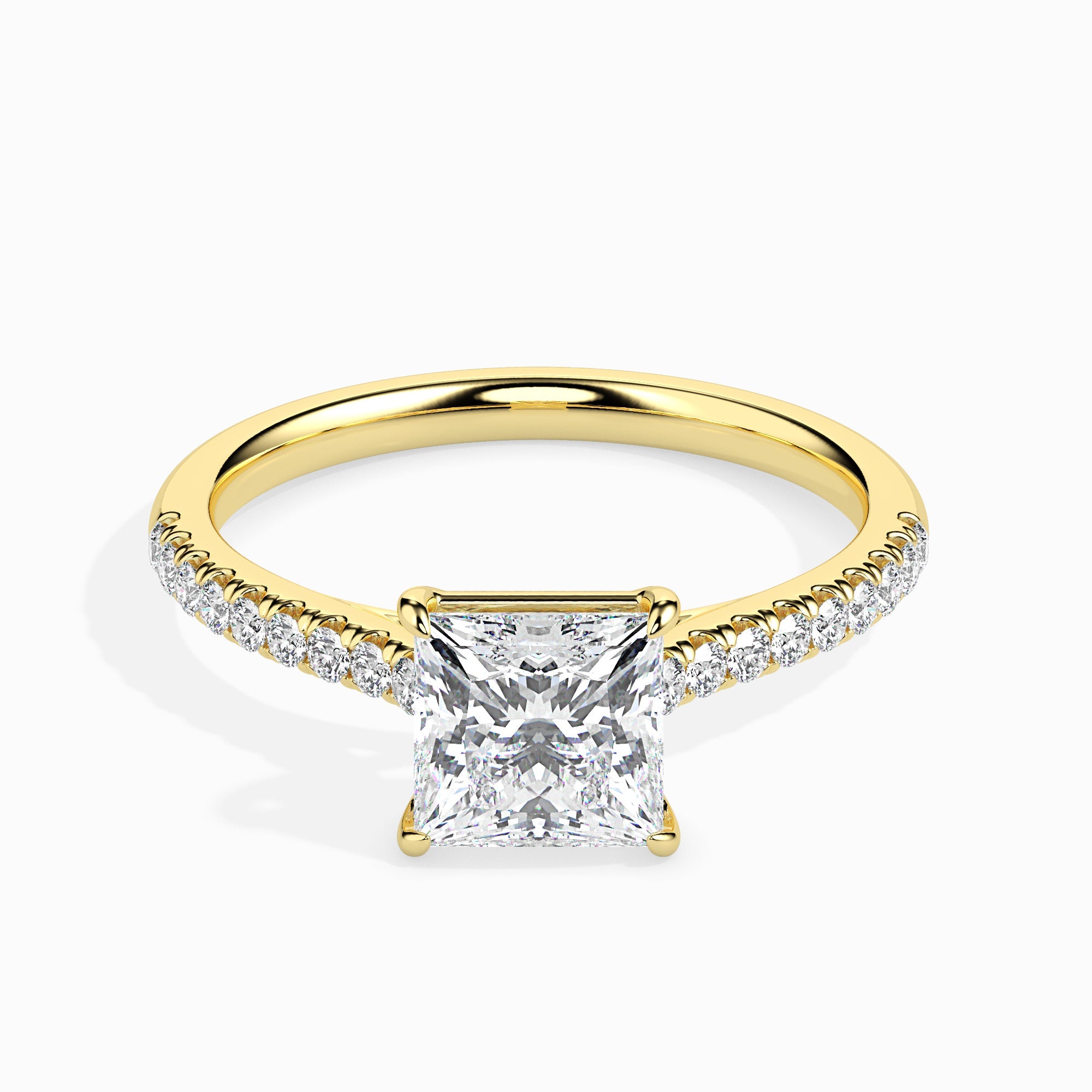 1-Carat Princess Cut Solitaire Diamond Shank 18K Yellow Gold Ring JL AU 19012Y-C