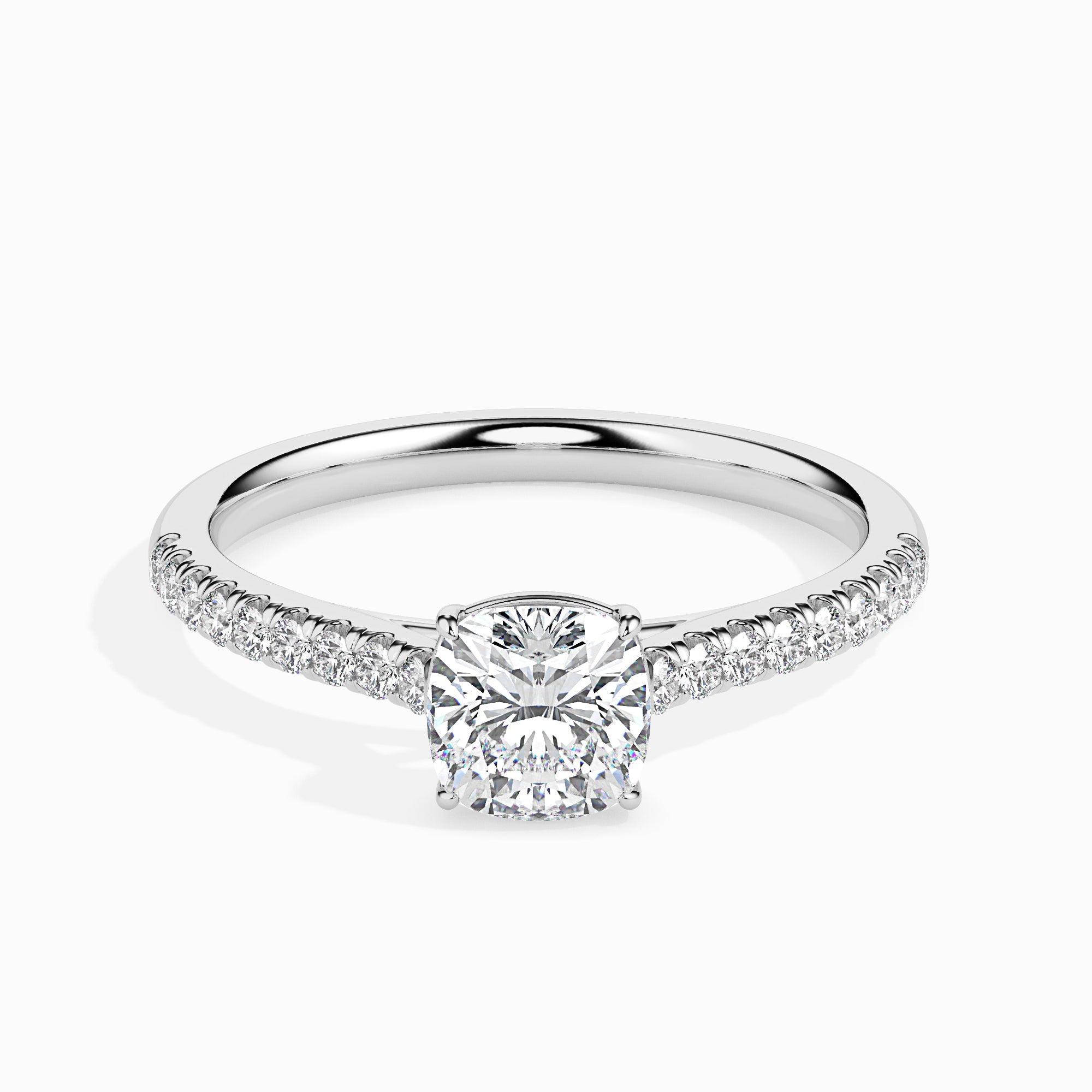 70-Pointer Cushion Cut Solitaire Diamond Shank Platinum Engagement Ring JL PT 19013-B