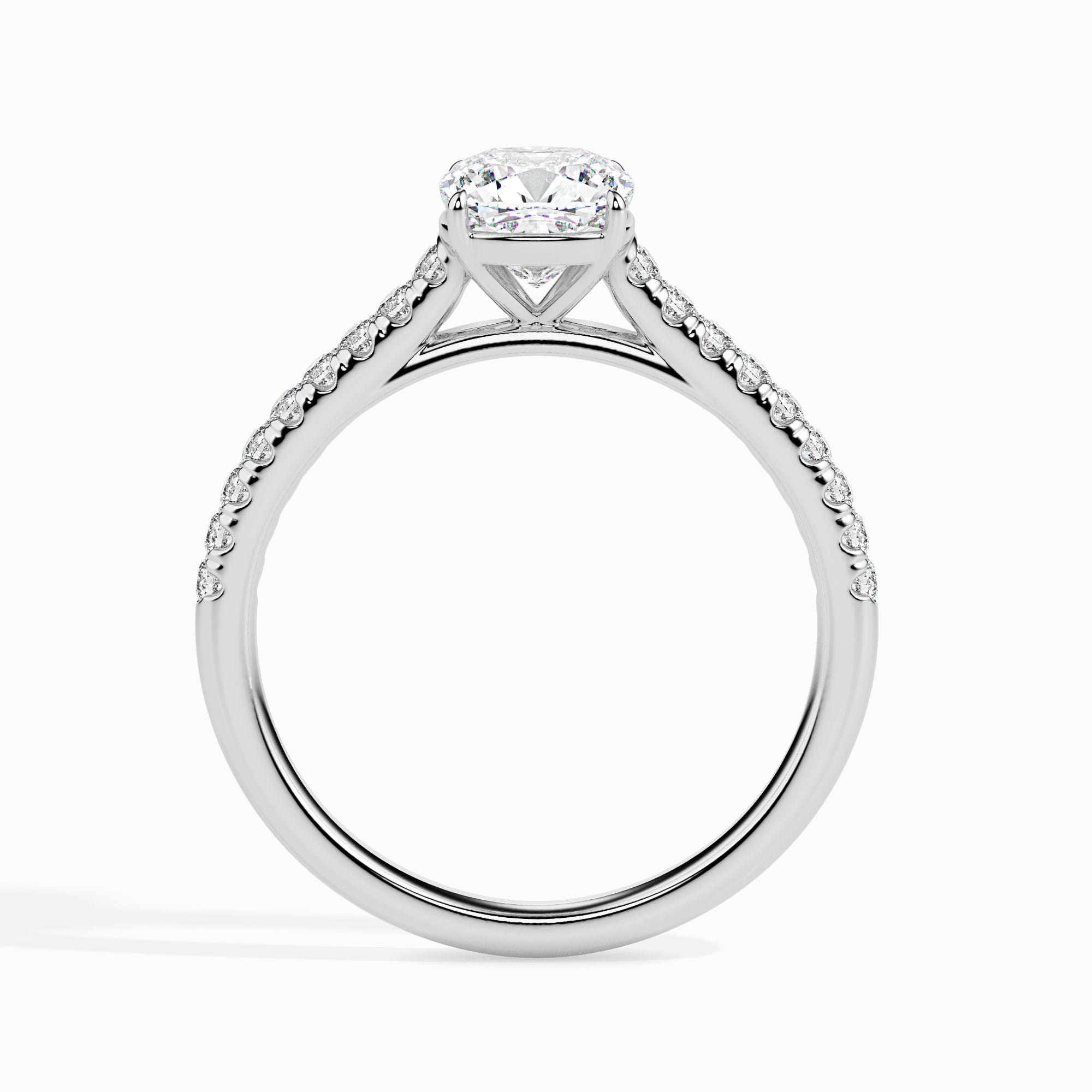 70-Pointer Cushion Cut Solitaire Diamond Shank Platinum Engagement Ring JL PT 19013-B