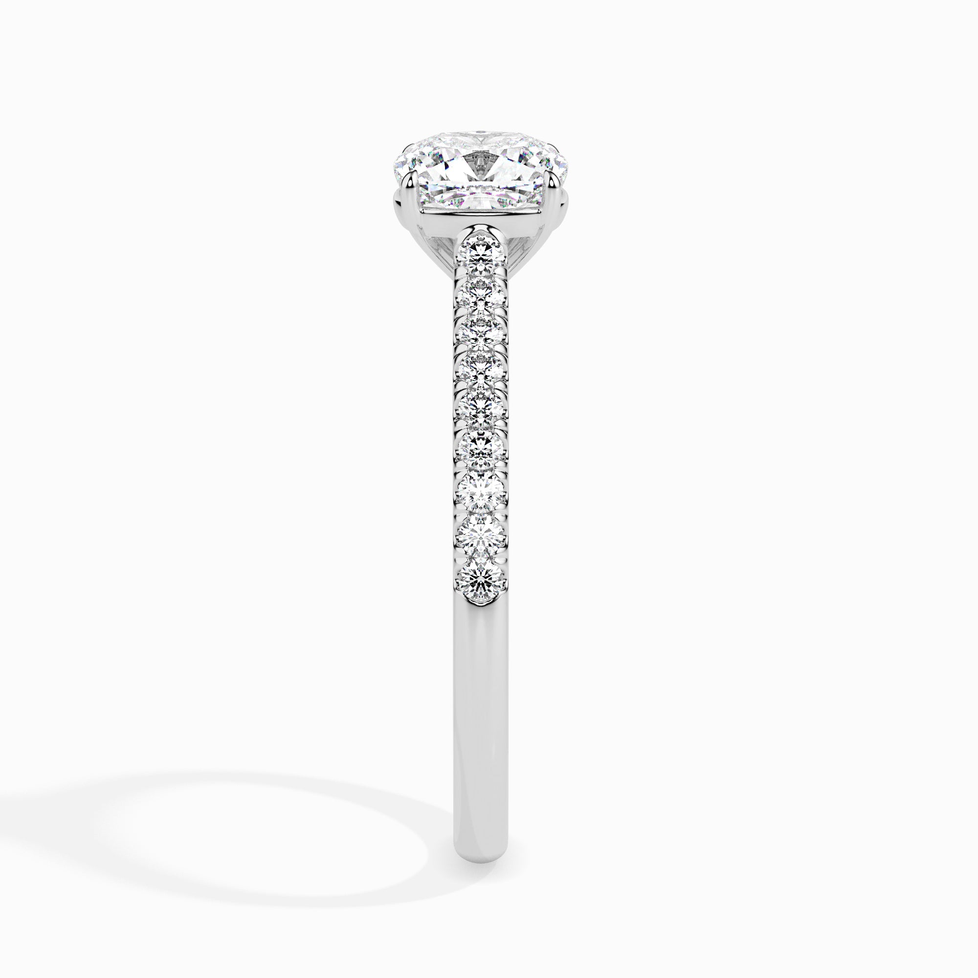 70-Pointer Cushion Cut Solitaire Diamond Shank Platinum Engagement Ring JL PT 19013-B