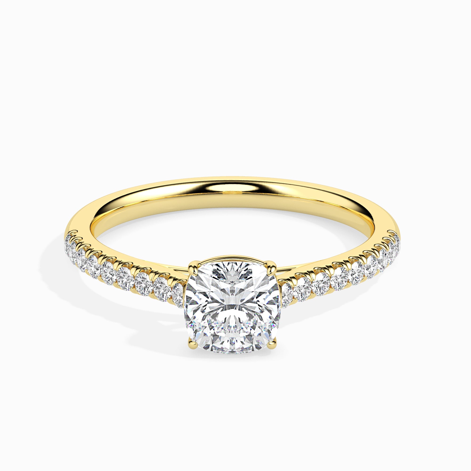 70-Pointer Cushion Cut Solitaire Diamond Shank 18K Yellow Gold Ring JL AU 19013Y-B   Jewelove.US