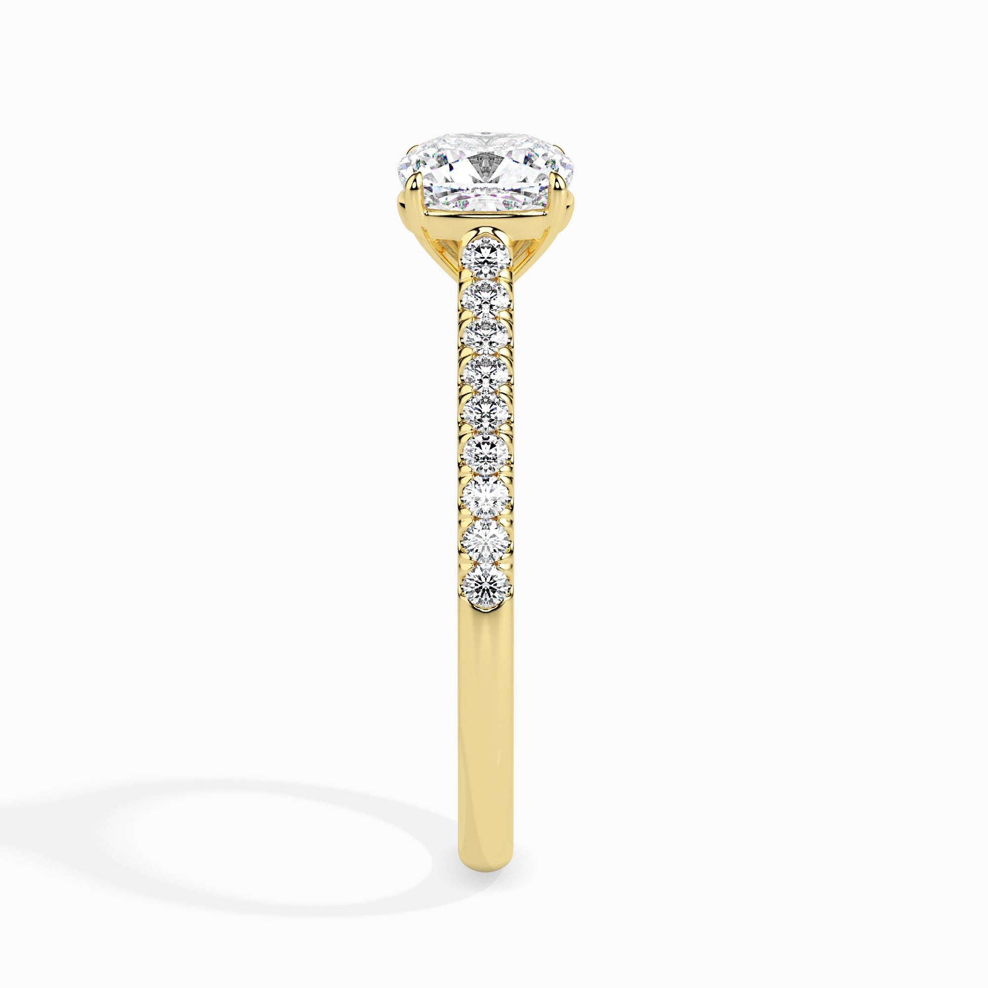 50-Pointer Cushion Cut Solitaire Diamond Shank 18K Yellow Gold Ring JL AU 19013Y-A