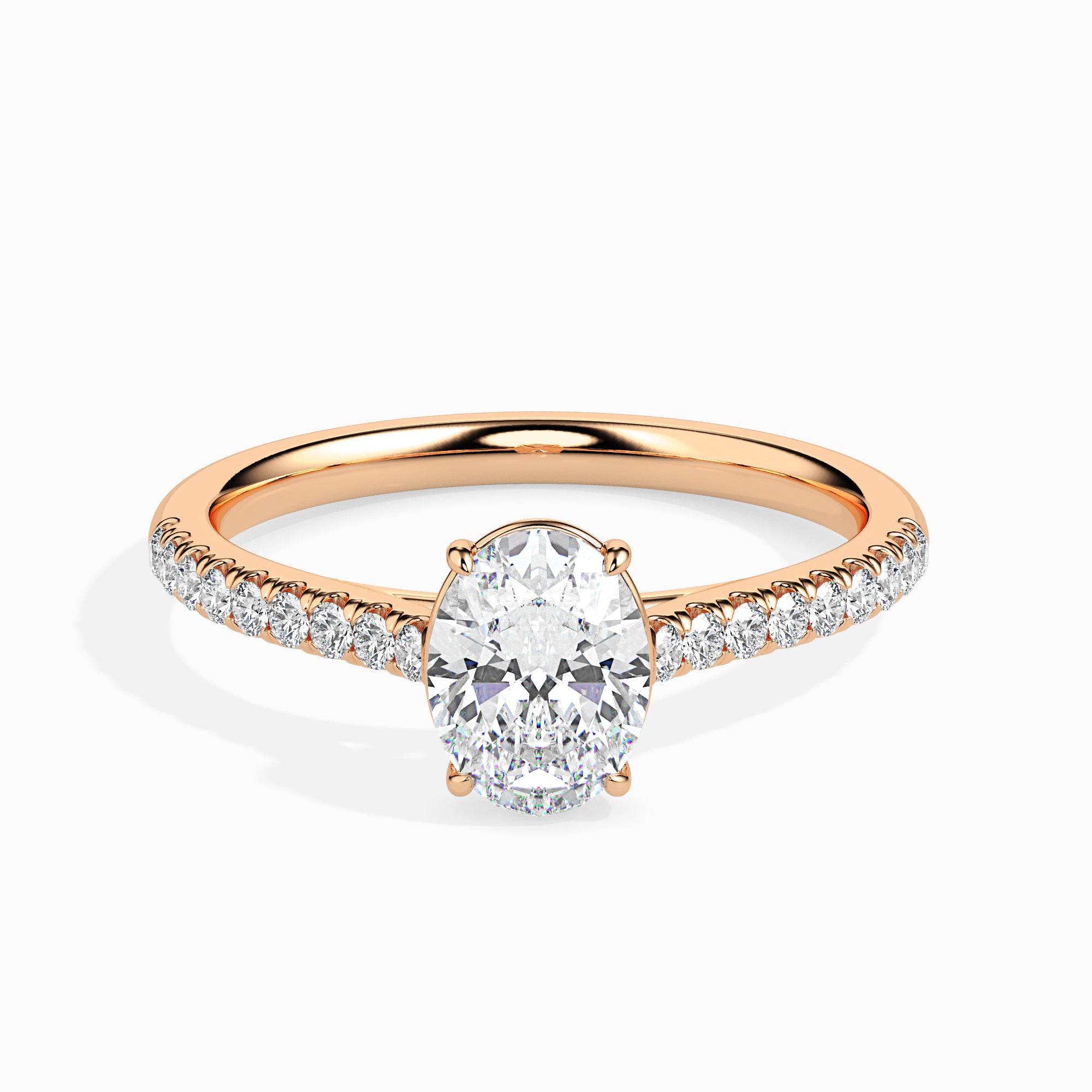 70-Pointer Oval Cut Solitaire Diamond Shank 18K Rose Gold Ring JL AU 19014R-B   Jewelove.US