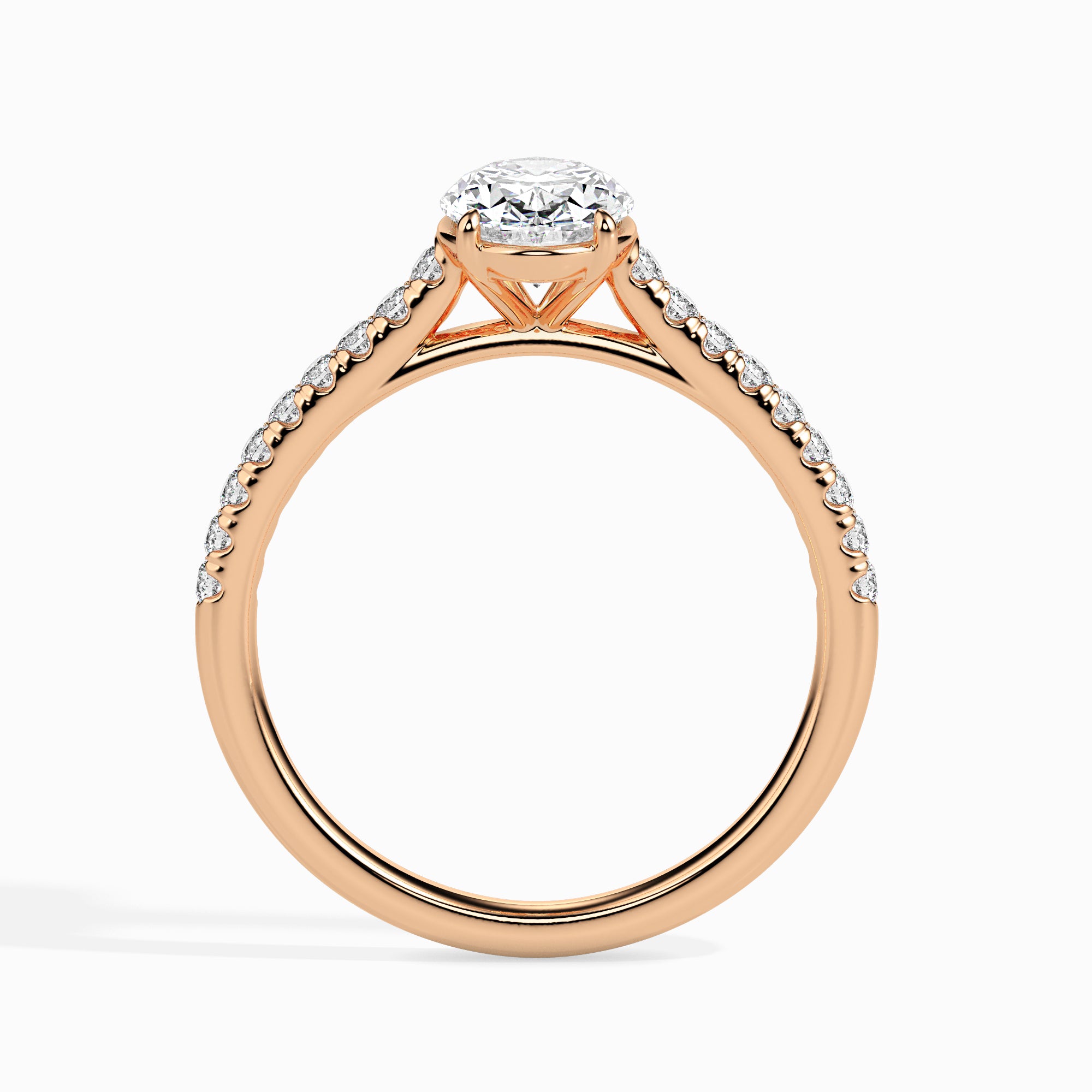 70-Pointer Oval Cut Solitaire Diamond Shank 18K Rose Gold Ring JL AU 19014R-B
