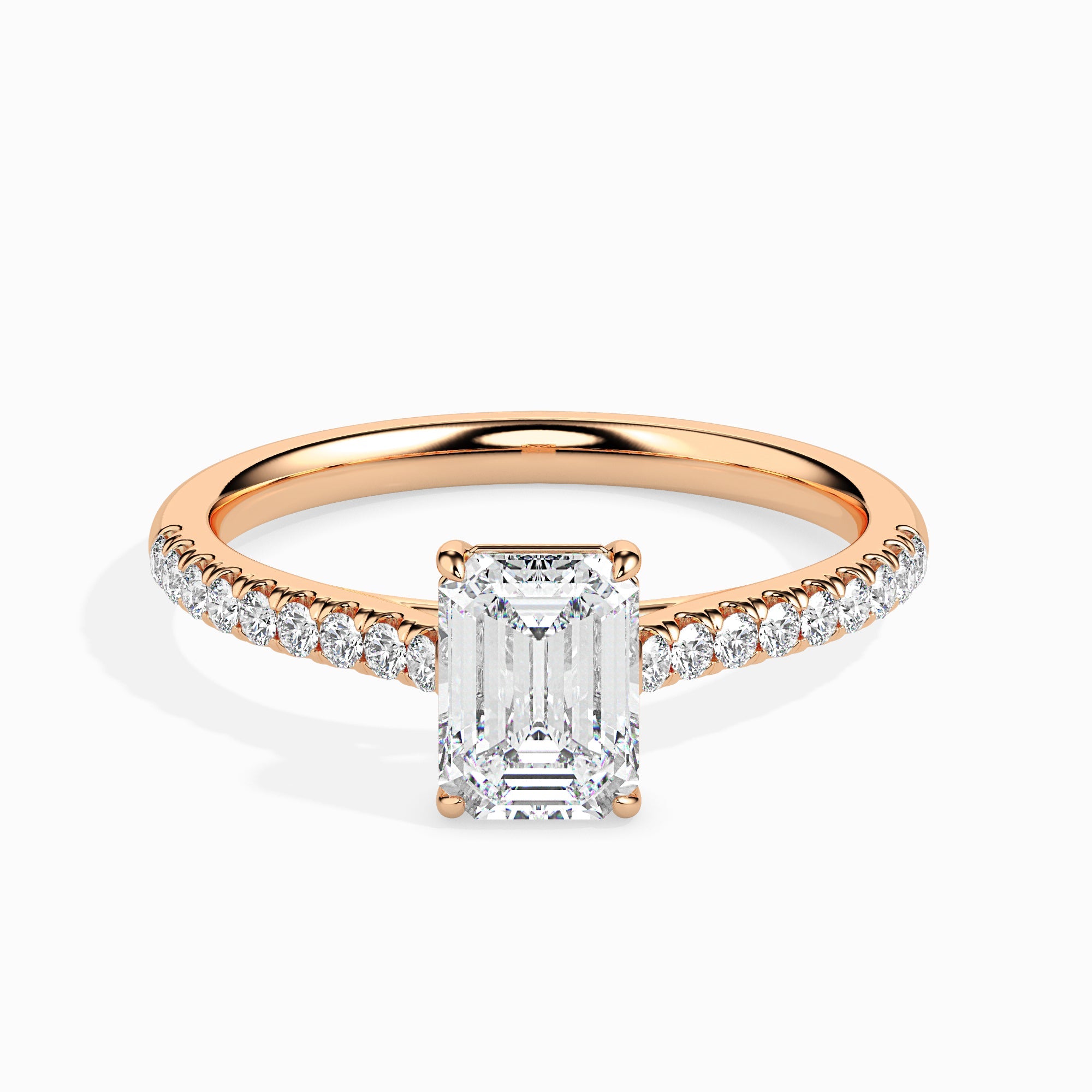 50-Pointer Emerald Cut Solitaire Diamond Shank 18K Rose Gold Solitaire Ring JL AU 19015R-A