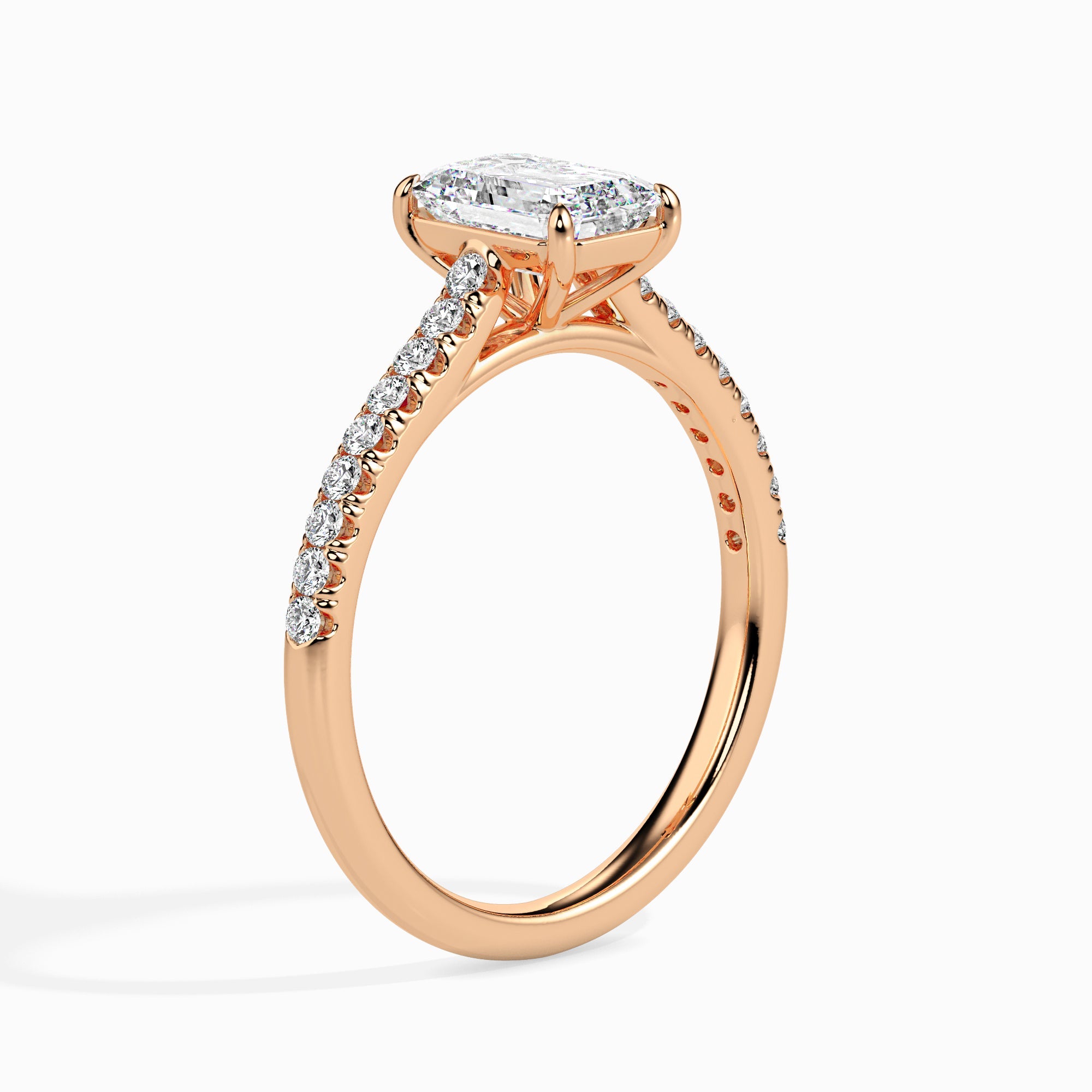 70-Pointer Emerald Cut Solitaire Diamond Shank 18K Rose Gold Solitaire Ring JL AU 19015R-B   Jewelove.US