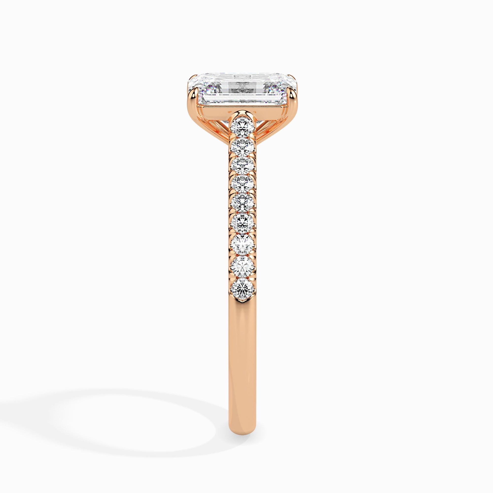 50-Pointer Emerald Cut Solitaire Diamond Shank 18K Rose Gold Solitaire Ring JL AU 19015R-A