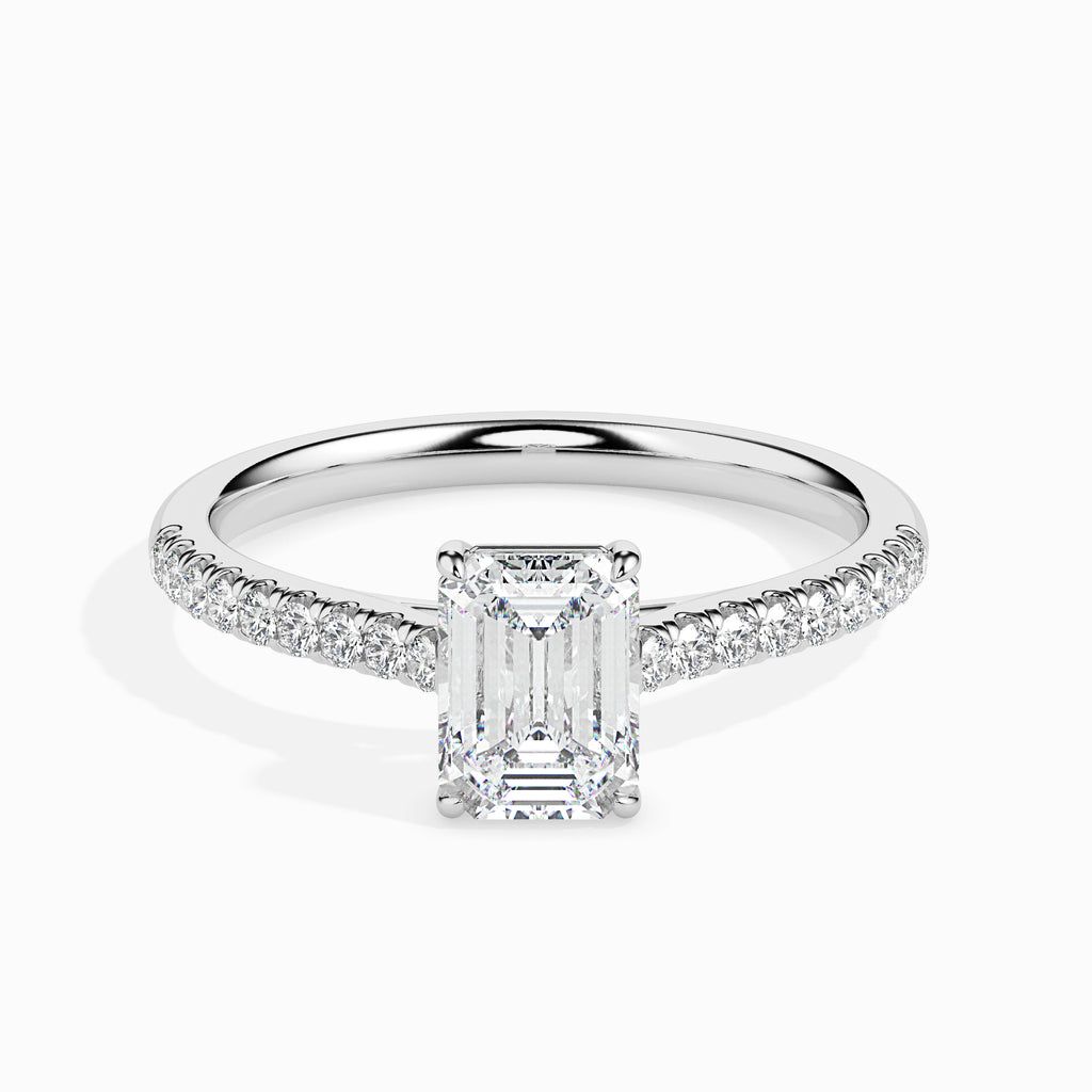 50-Pointer Emerald Cut Solitaire Diamond Shank Platinum Ring JL PT 19015-A   Jewelove.US