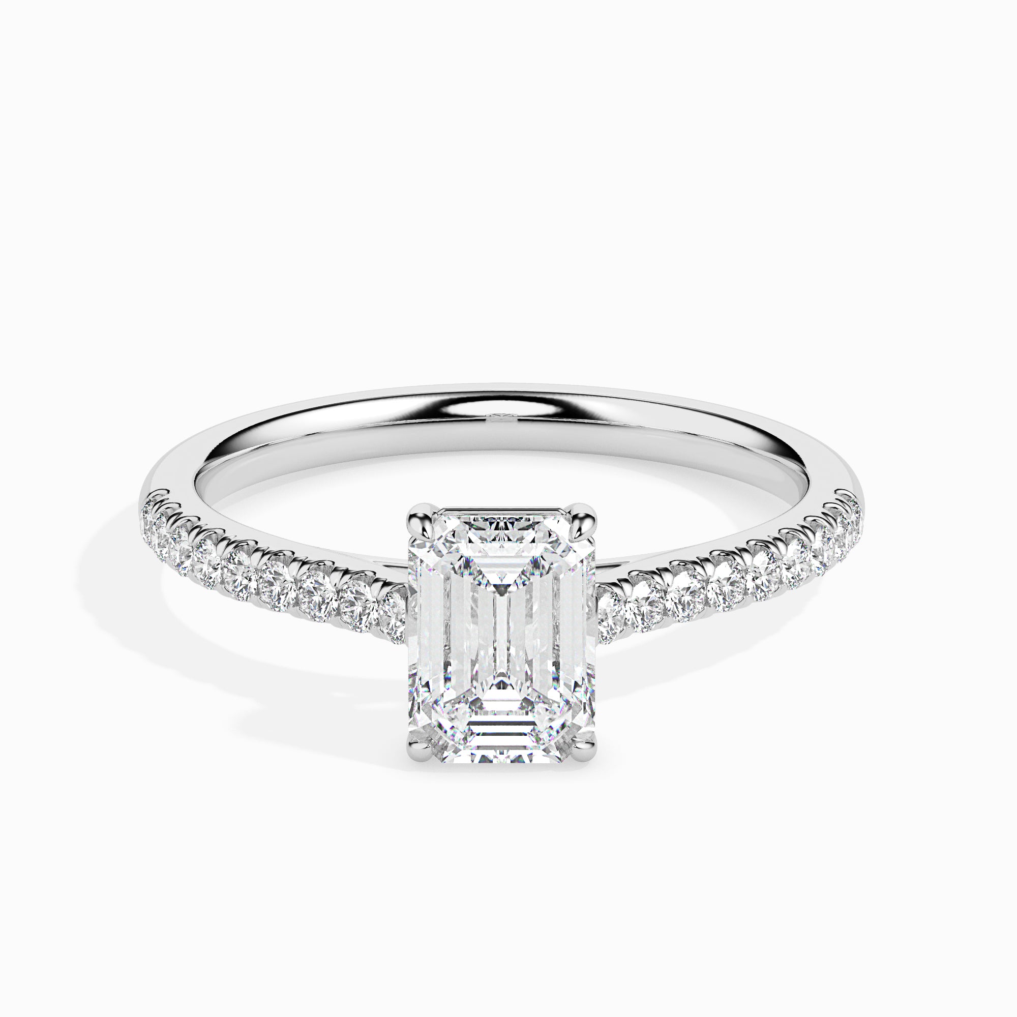 70-Pointer Emerald Cut Solitaire Diamond Shank Platinum Ring JL PT 19015-B