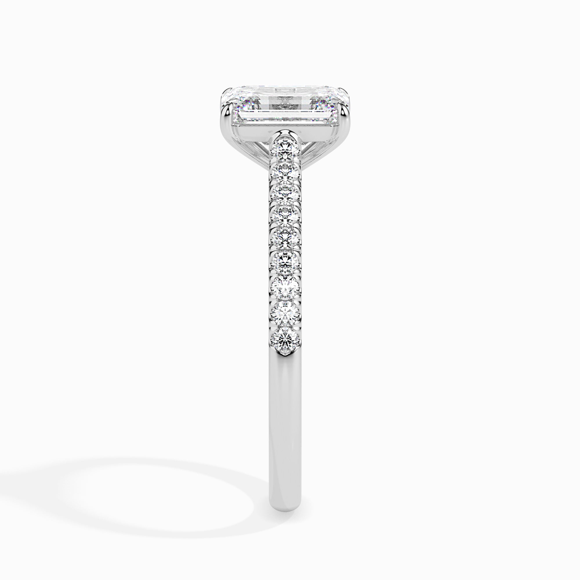 70-Pointer Emerald Cut Solitaire Diamond Shank Platinum Ring JL PT 19015-B