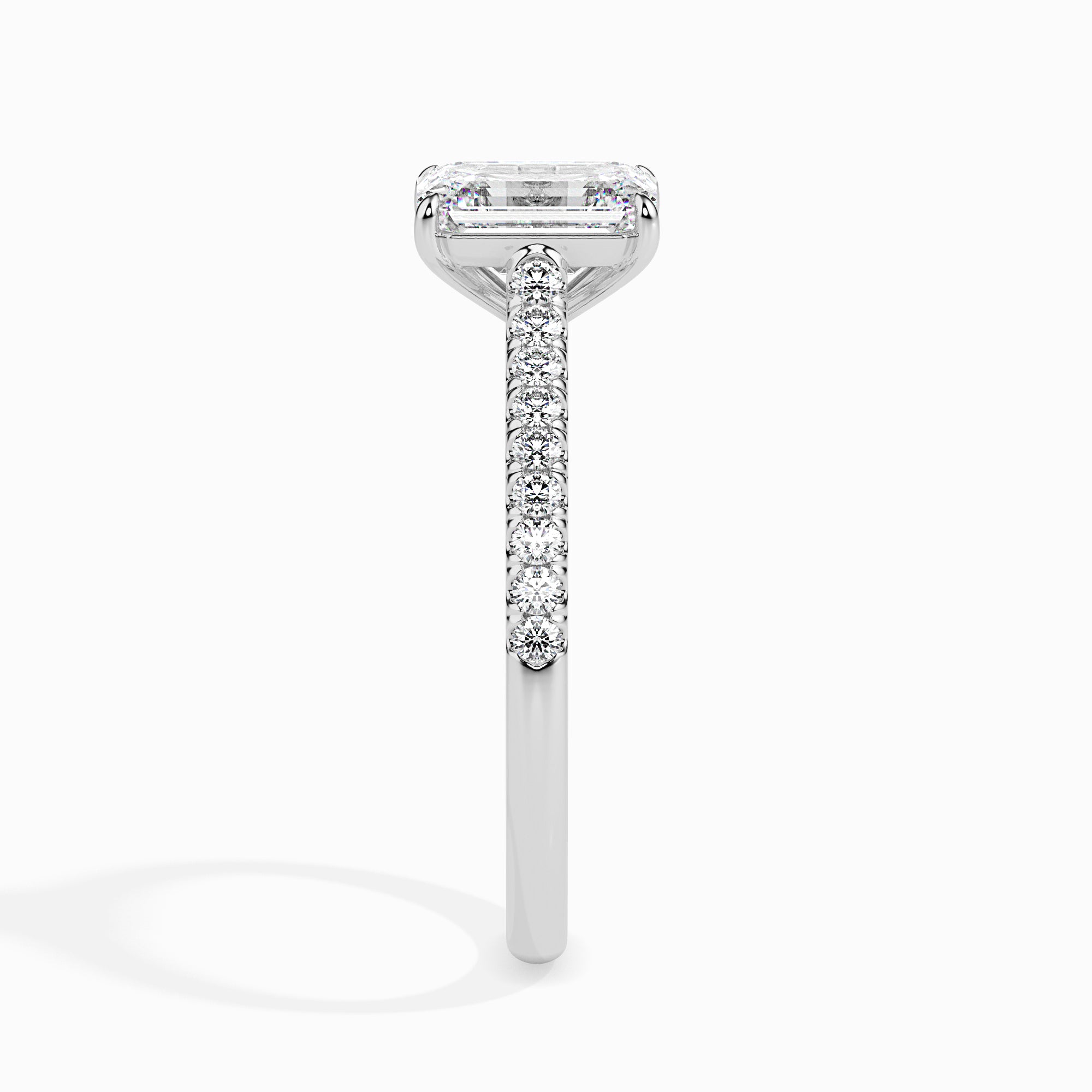 50-Pointer Emerald Cut Solitaire Diamond Shank Platinum Ring JL PT 19015-A   Jewelove.US