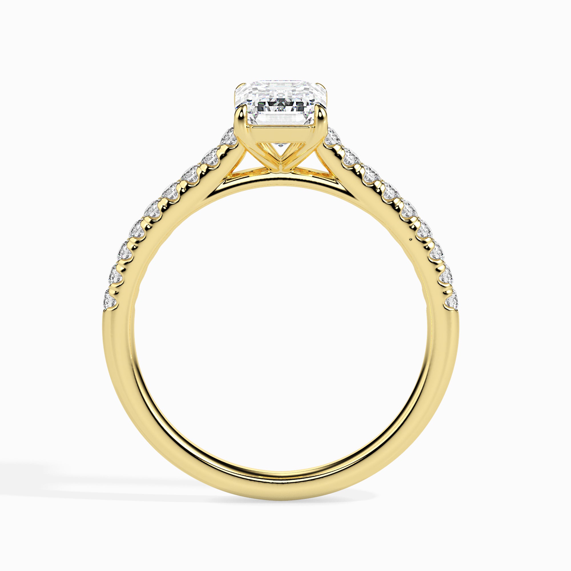 70-Pointer Emerald Cut Solitaire Diamond Shank 18K Yellow Gold Ring JL AU 19015Y-B
