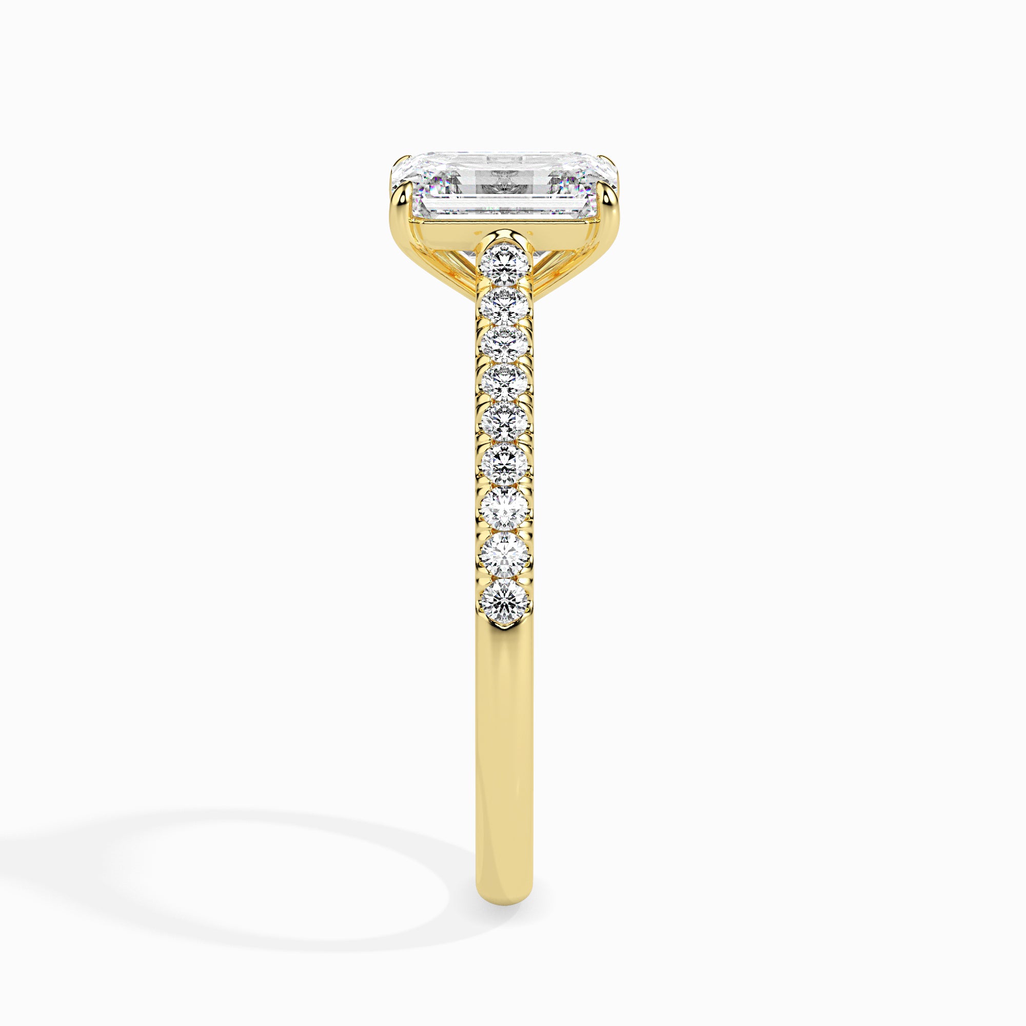 70-Pointer Emerald Cut Solitaire Diamond Shank 18K Yellow Gold Ring JL AU 19015Y-B