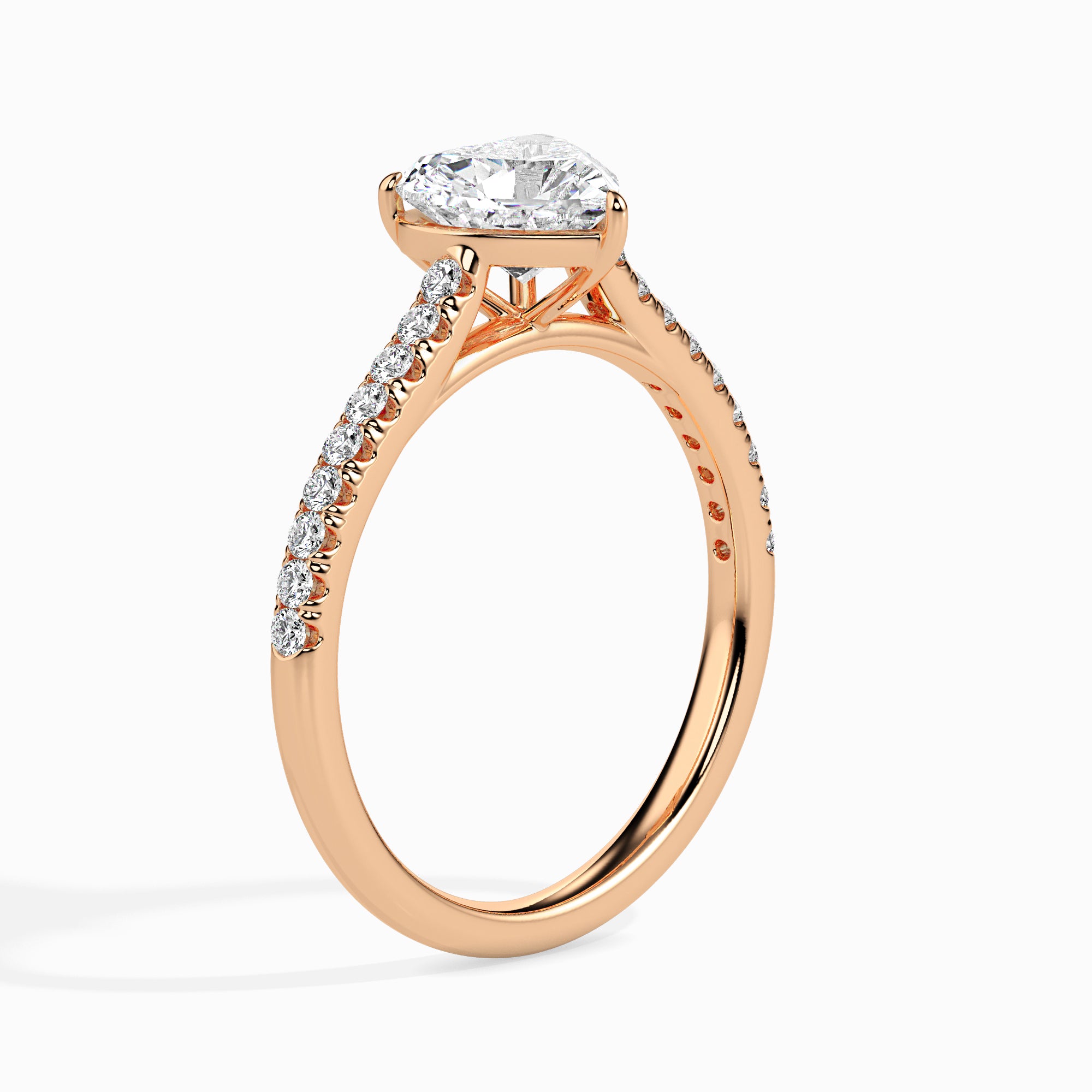 70-Pointer Heart Cut Solitaire Diamond Shank 18K Rose Gold Ring JL AU 19018R-B