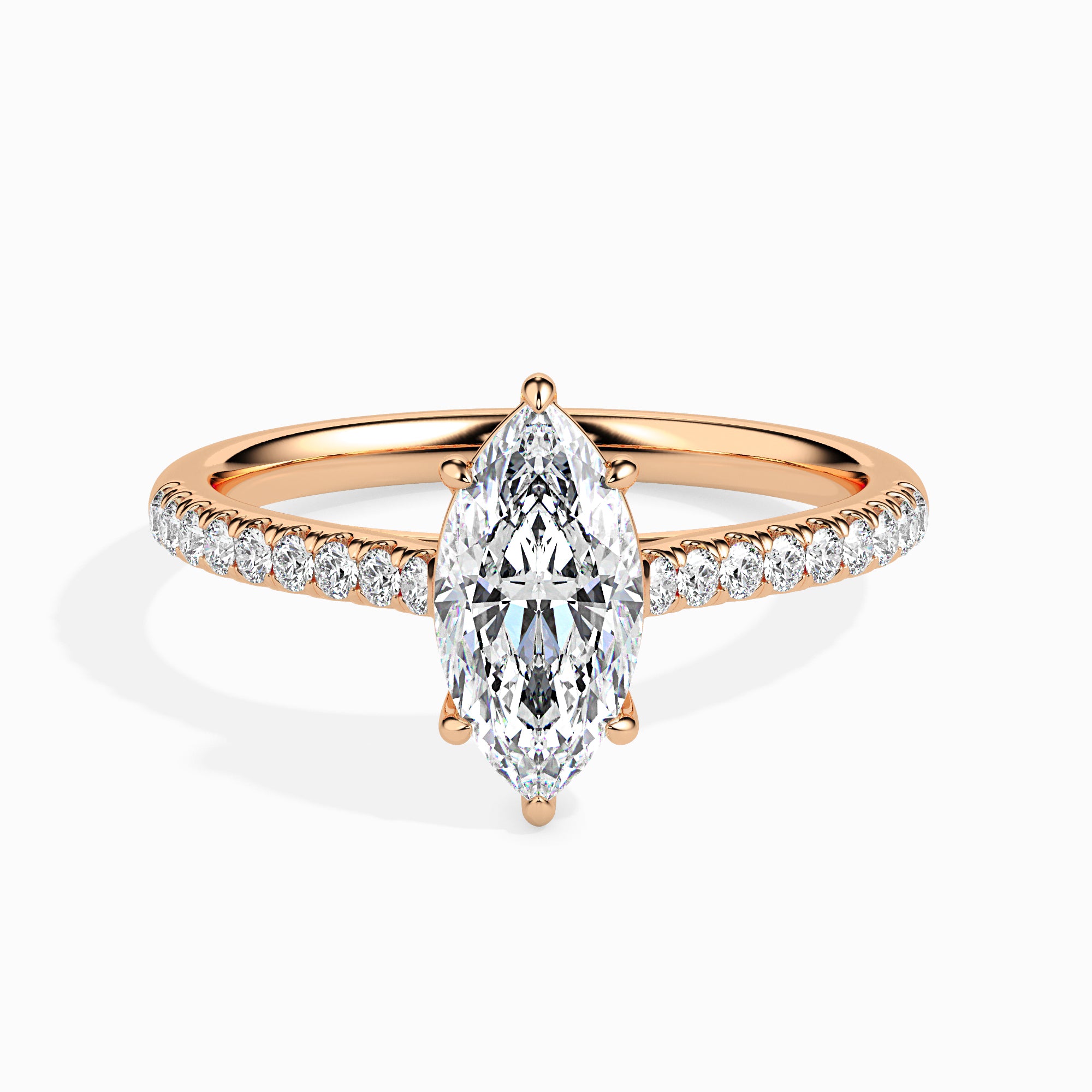 70-Pointer Marquise Cut Solitaire Diamond Shank 18K Rose Gold Ring JL AU 19019R-B