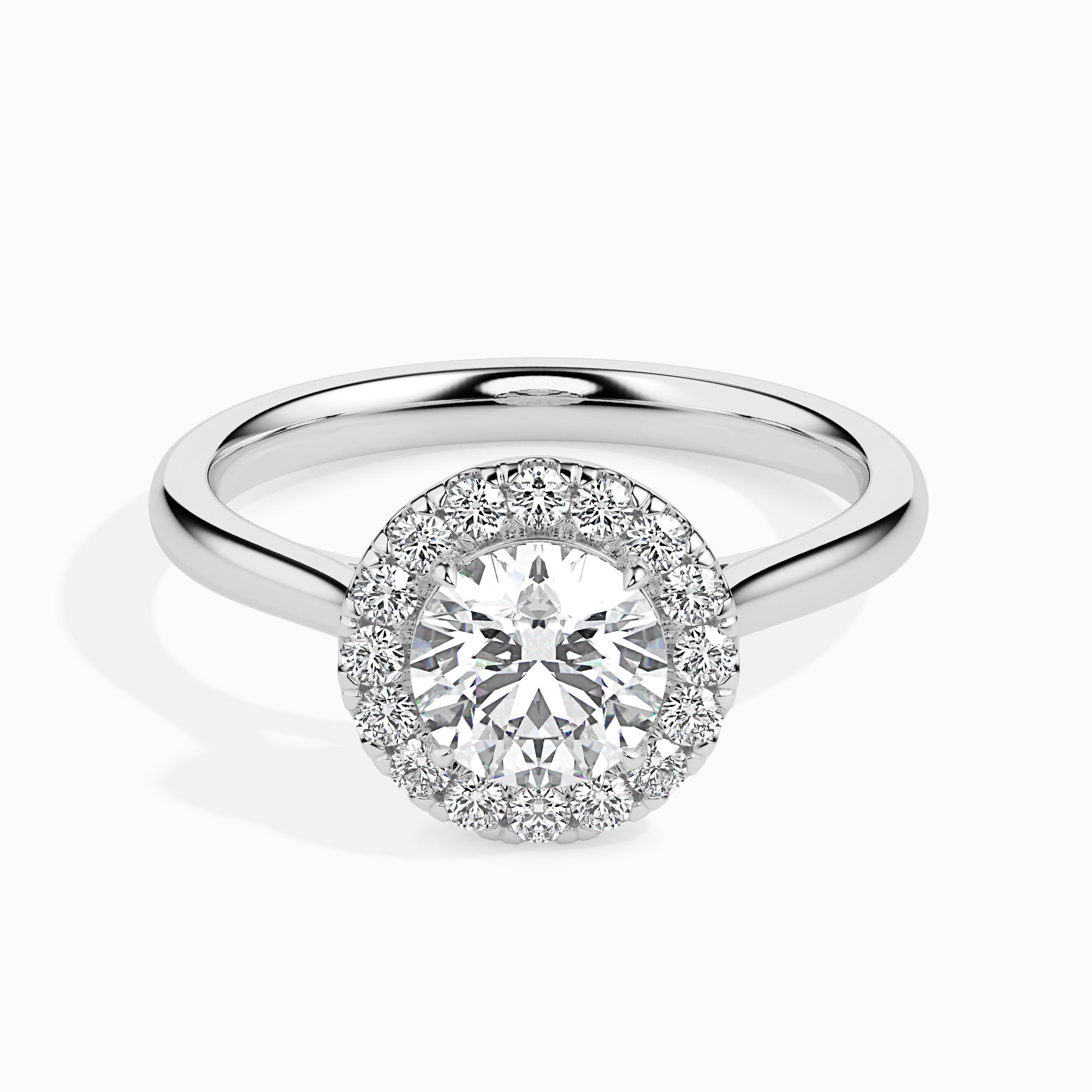 30-Pointer Solitaire Halo Diamond Shank Platinum Ring JL PT 19021   Jewelove.US