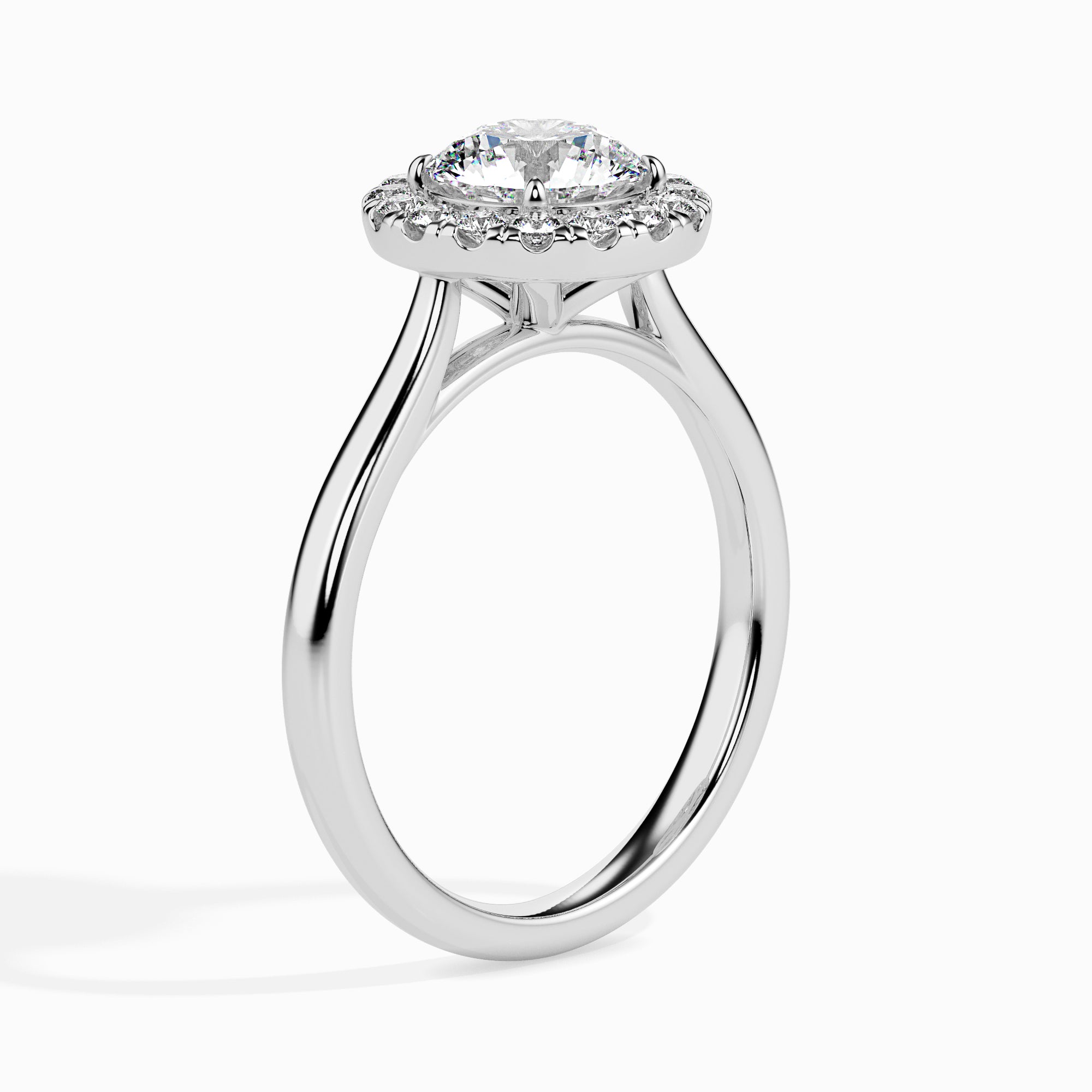 30-Pointer Solitaire Halo Diamond Shank Platinum Ring JL PT 19021   Jewelove.US