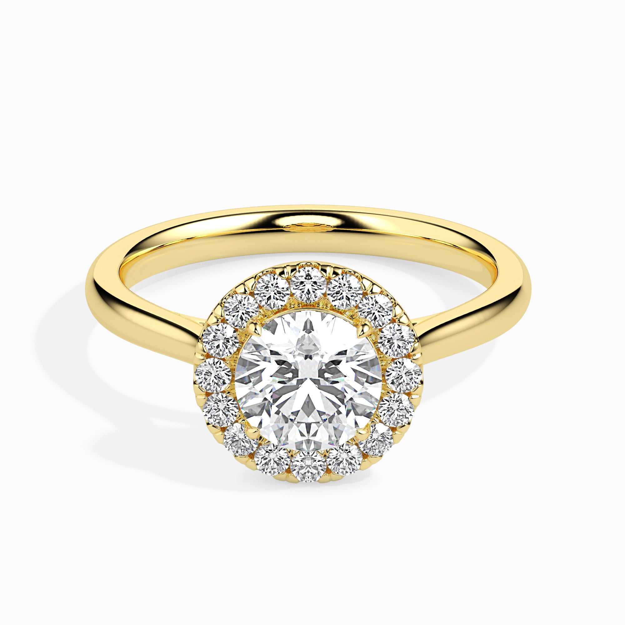 70-Pointer Solitaire Halo Diamond Shank 18K Yellow Gold Ring JL AU 19021Y-B