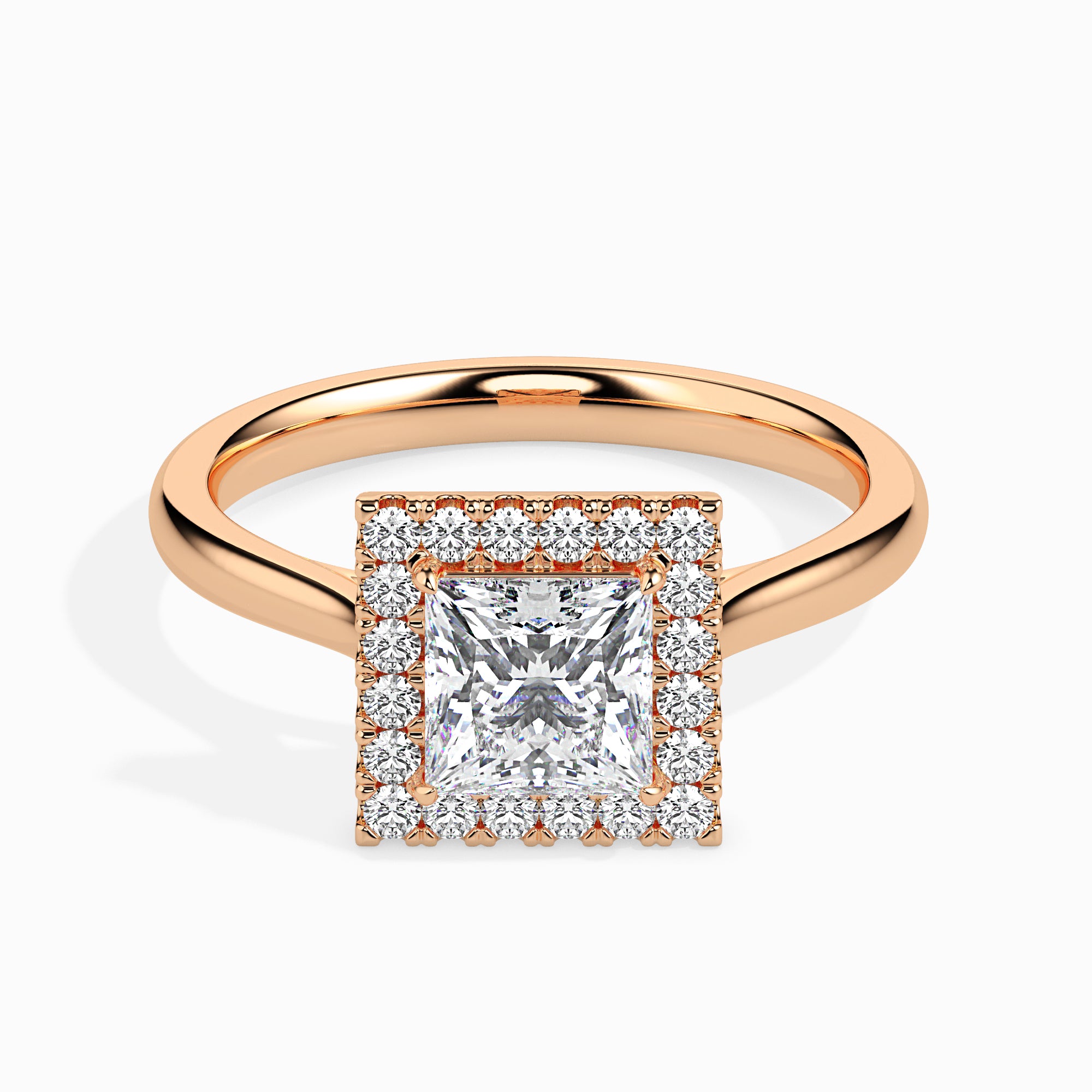 50-Pointer Princess Cut Solitaire Square Halo Diamond 18K Rose Gold Ring JL AU 19022R-A