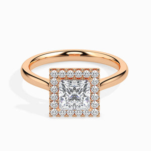 50-Pointer Princess Cut Solitaire Square Halo Diamond 18K Rose Gold Ring JL AU 19022R-A