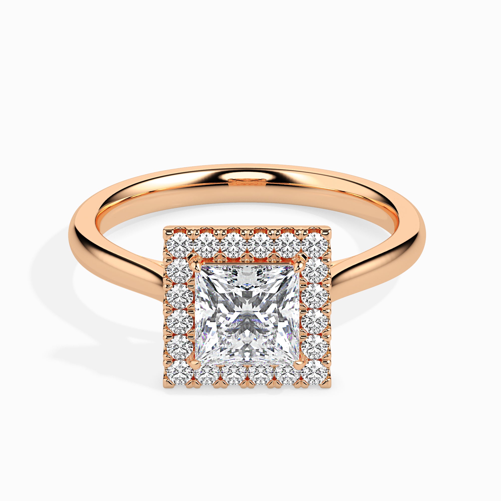 70-Pointer Princess Cut Solitaire Square Halo Diamond 18K Rose Gold Ring JL AU 19022R-B   Jewelove.US