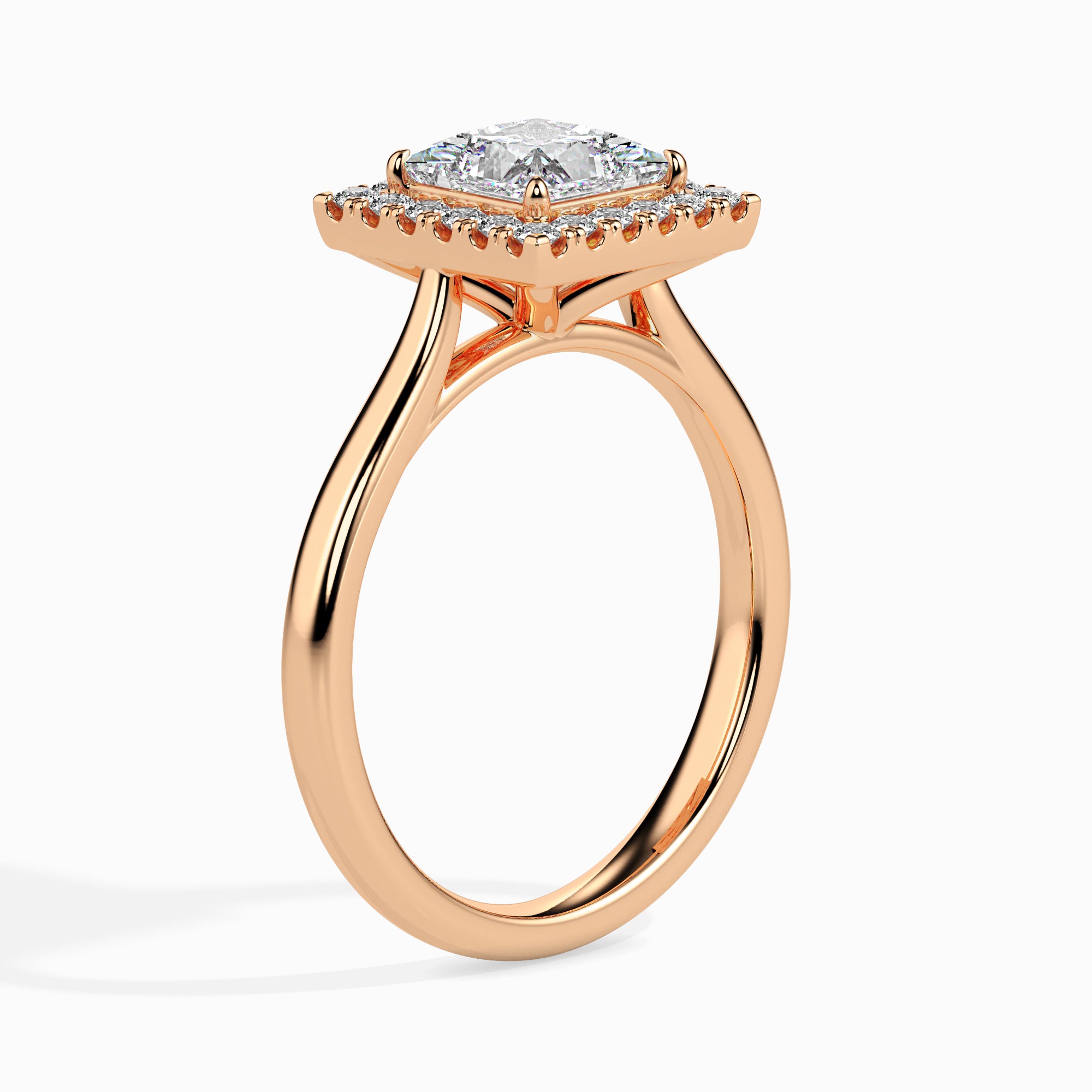70-Pointer Princess Cut Solitaire Square Halo Diamond 18K Rose Gold Ring JL AU 19022R-B