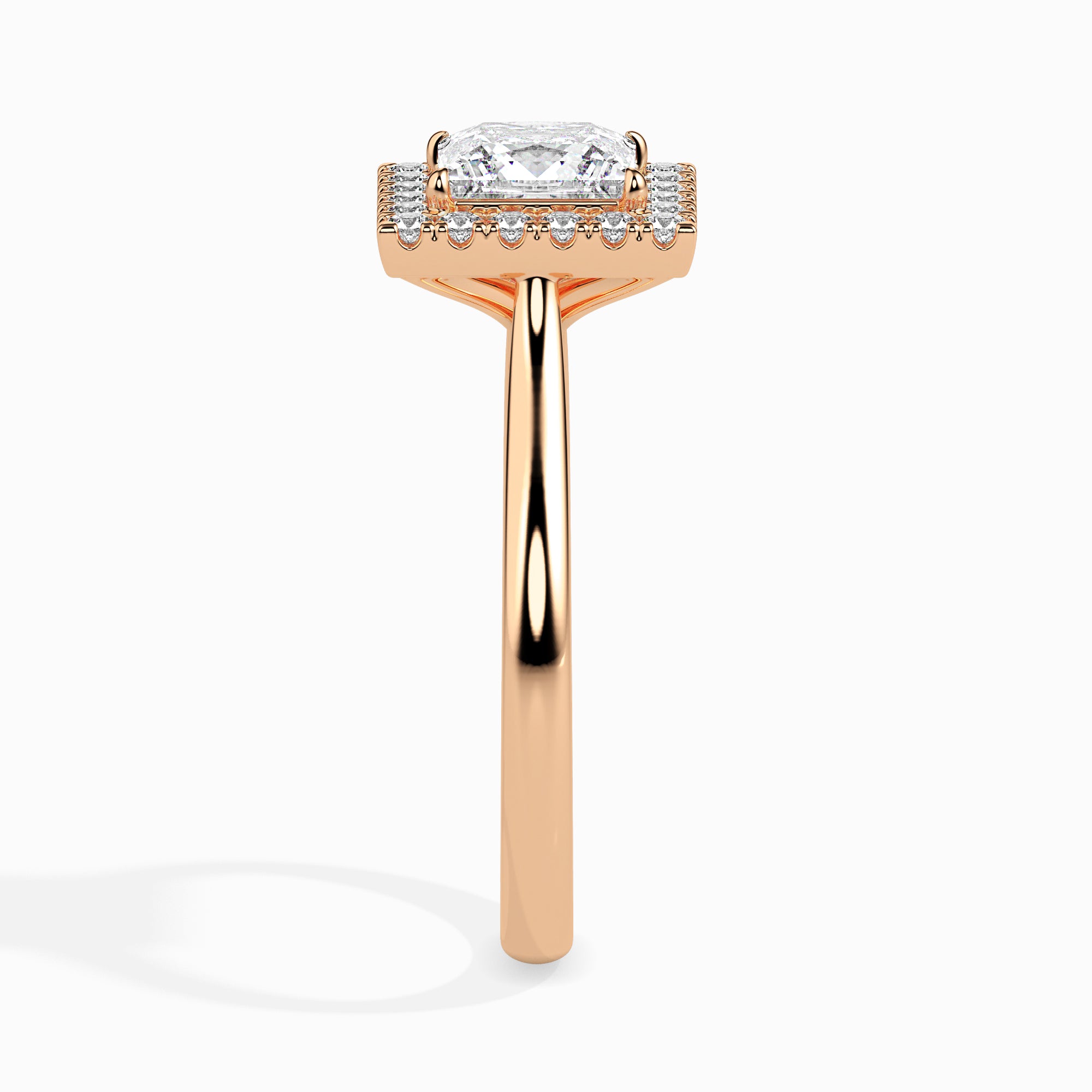 70-Pointer Princess Cut Solitaire Square Halo Diamond 18K Rose Gold Ring JL AU 19022R-B