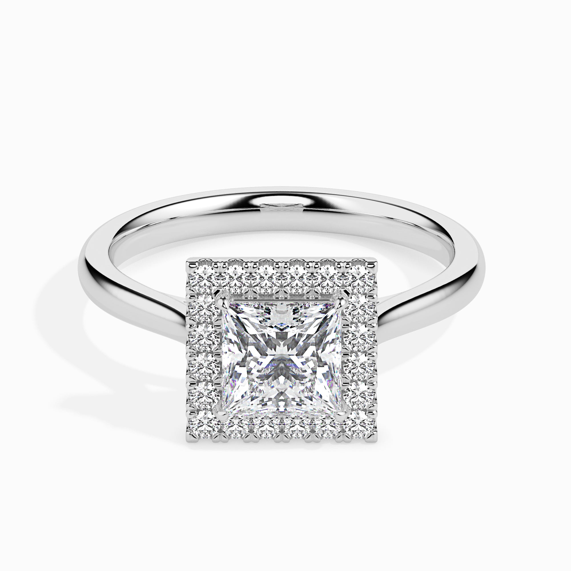 30-Pointer Princess Cut Solitaire Square Halo Diamond Platinum Ring JL PT 19022   Jewelove.US