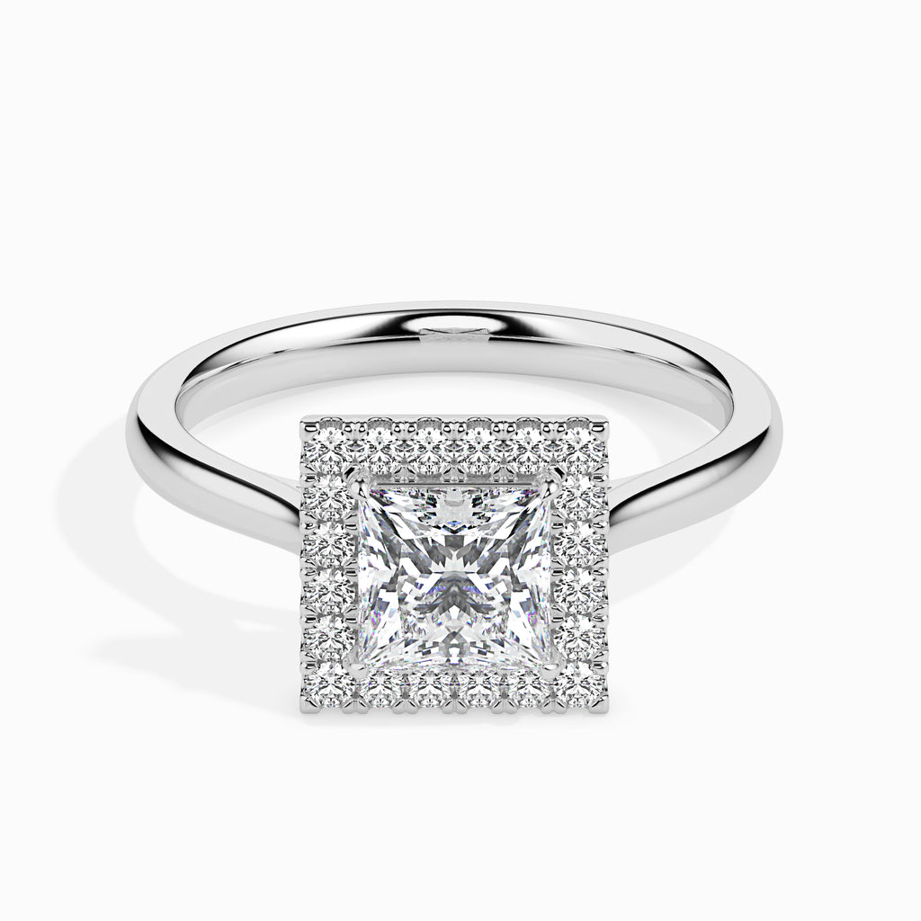 50-Pointer Princess Cut Solitaire Square Halo Diamond Platinum Ring JL PT 19022-A   Jewelove.US