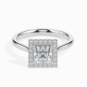 50-Pointer Princess Cut Solitaire Square Halo Diamond Platinum Ring JL PT 19022-A