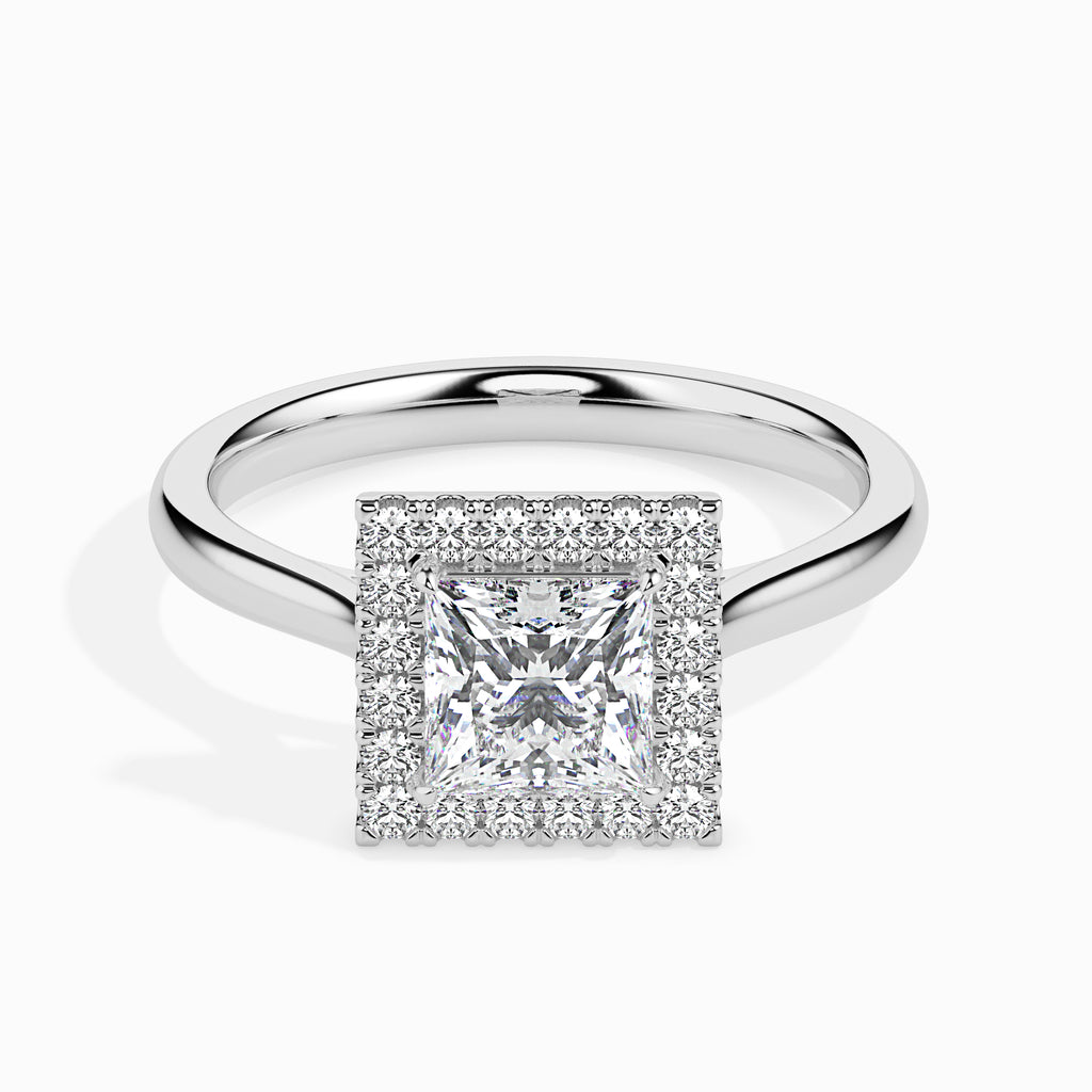 70-Pointer Princess Cut Solitaire Square Halo Diamond Platinum Ring JL PT 19022-B   Jewelove.US