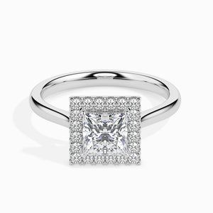 70-Pointer Princess Cut Solitaire Square Halo Diamond Platinum Ring JL PT 19022-B   Jewelove.US