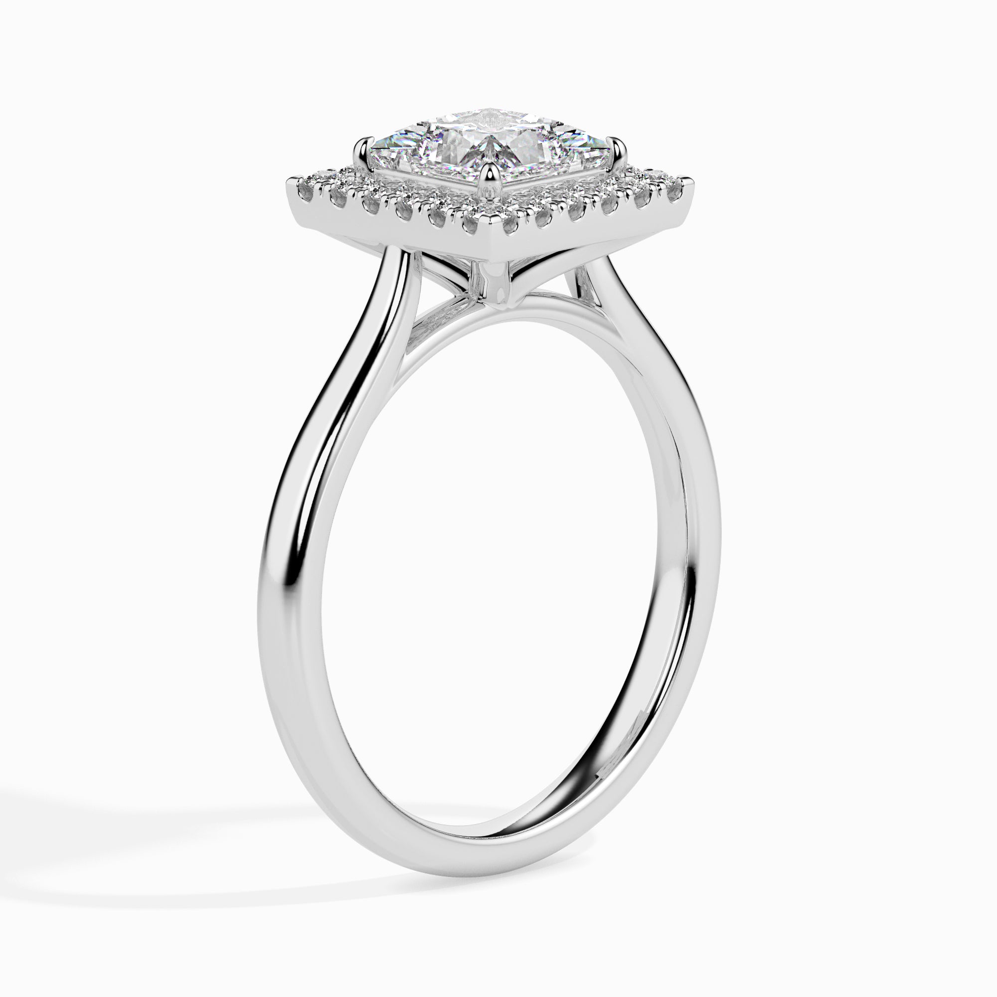 70-Pointer Princess Cut Solitaire Square Halo Diamond Platinum Ring JL PT 19022-B