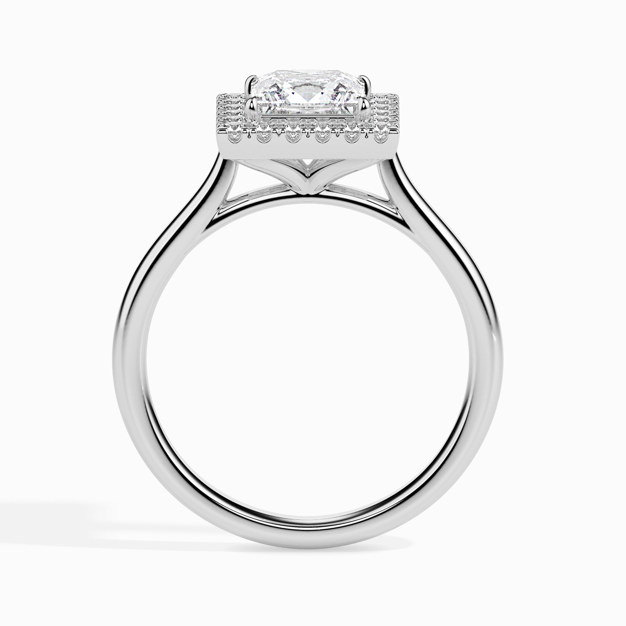 50-Pointer Princess Cut Solitaire Square Halo Diamond Platinum Ring JL PT 19022-A   Jewelove.US