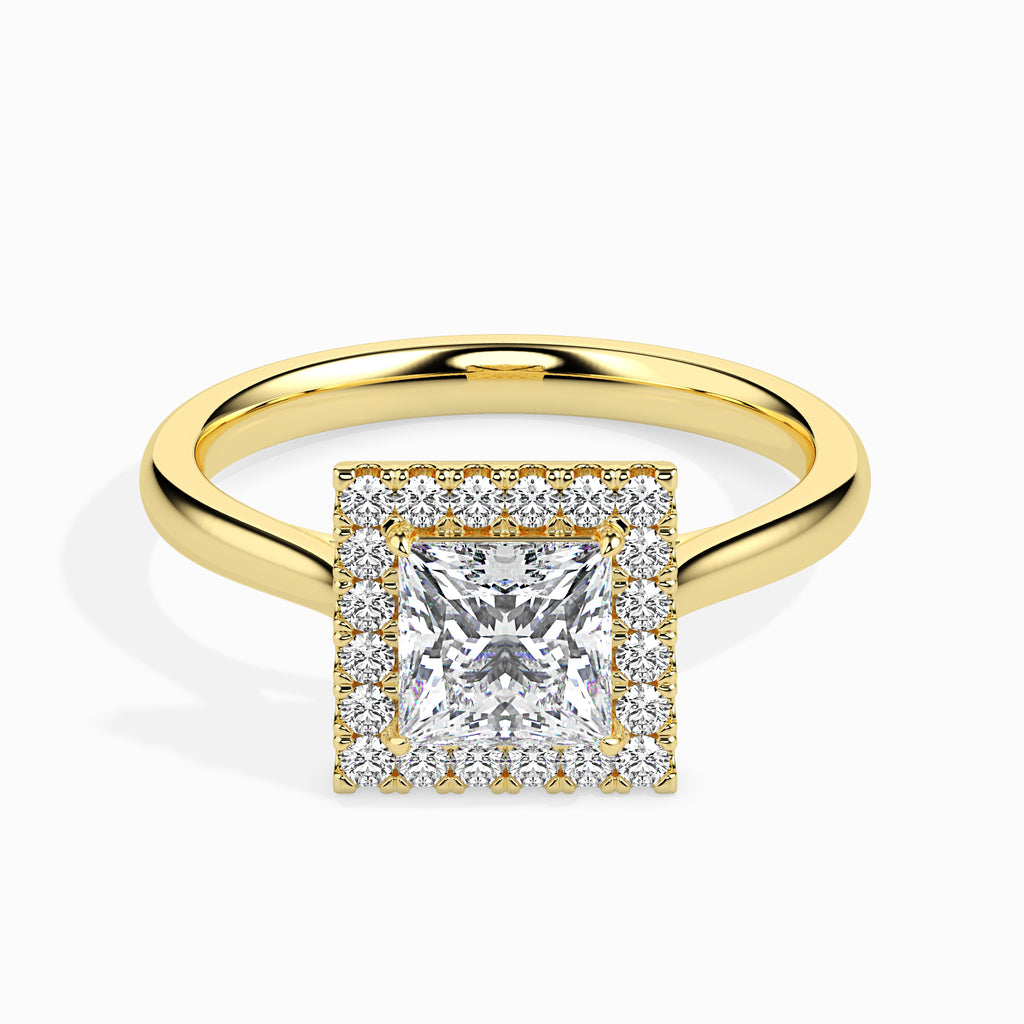 50-Pointer Princess Cut Solitaire Square Halo Diamond 18K Yellow Gold Ring JL AU 19022Y-A   Jewelove.US