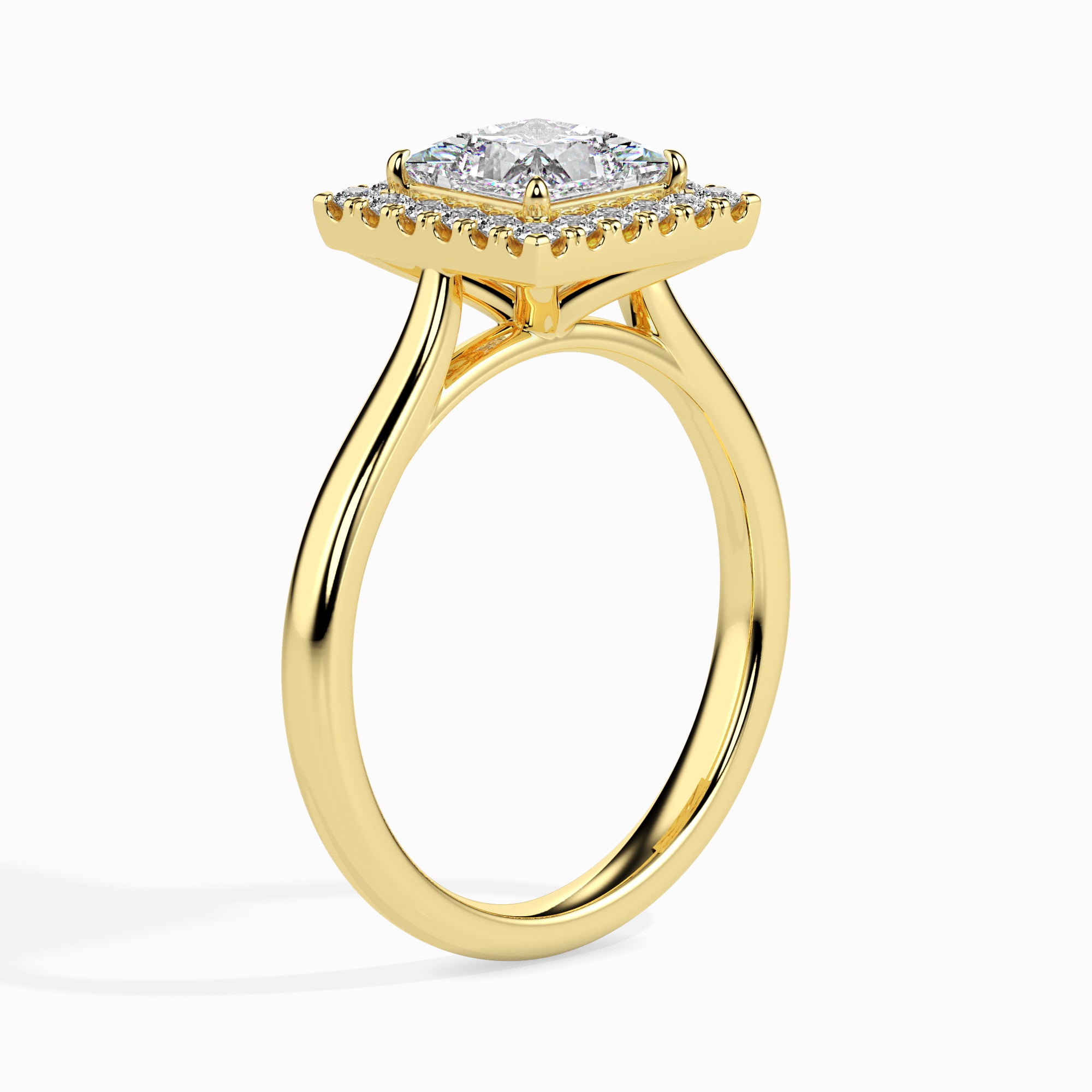 30-Pointer Princess Cut Solitaire Square Halo Diamond 18K Yellow Gold Ring JL AU 19022Y
