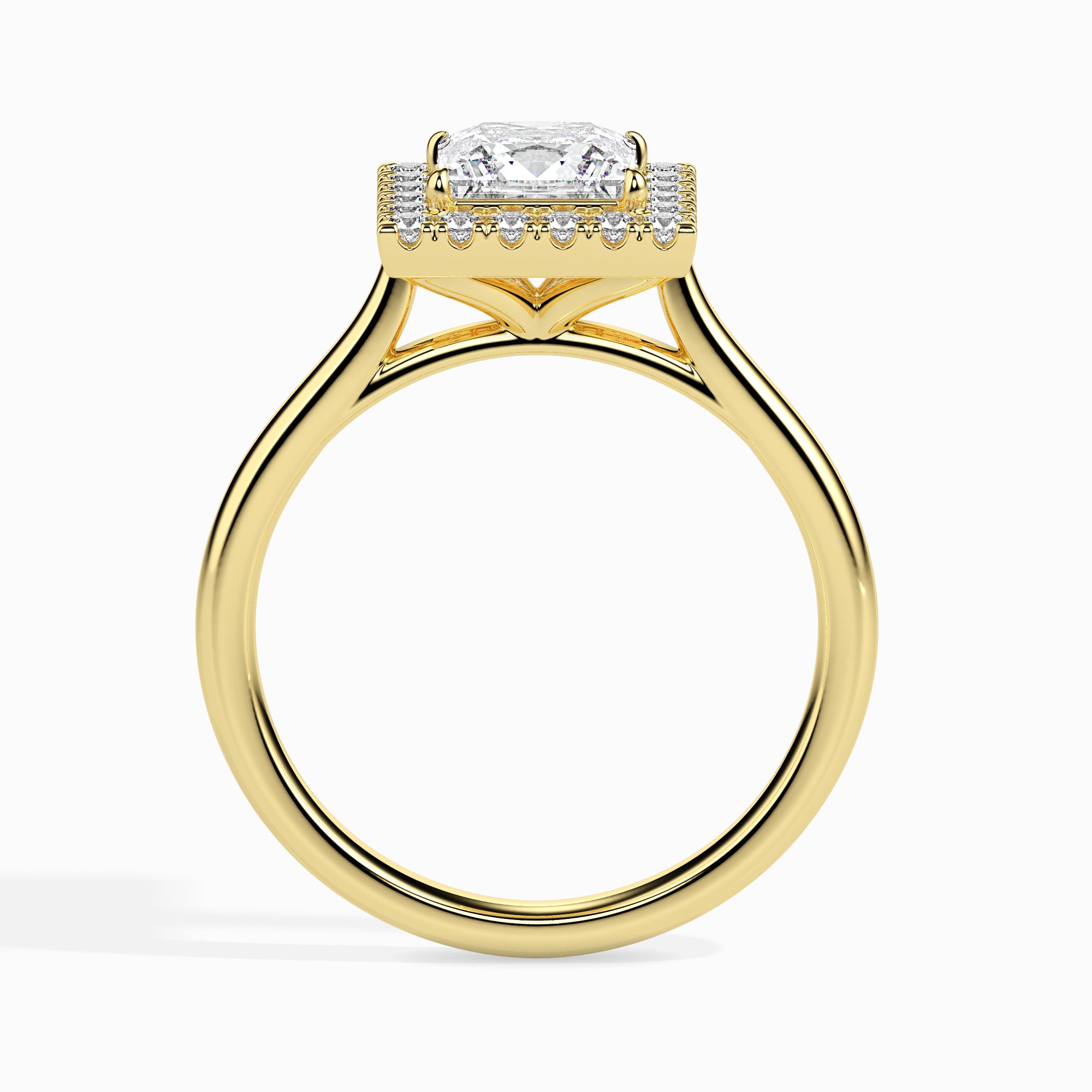 70-Pointer Princess Cut Solitaire Square Halo Diamond 18K Yellow Gold Ring JL AU 19022Y-B