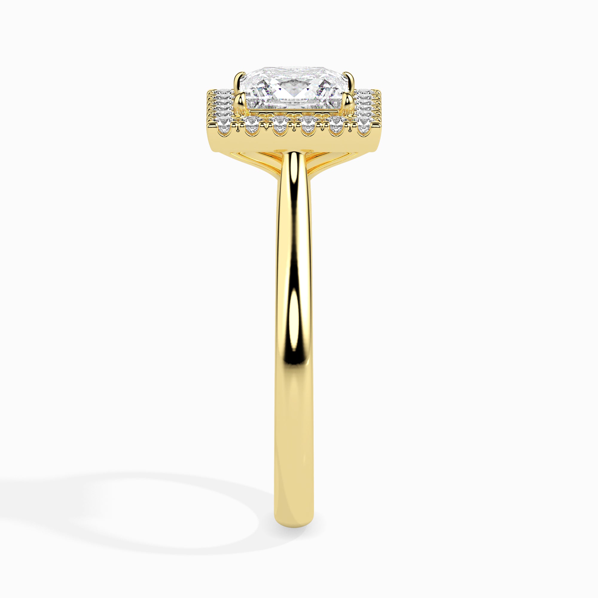 50-Pointer Princess Cut Solitaire Square Halo Diamond 18K Yellow Gold Ring JL AU 19022Y-A   Jewelove.US