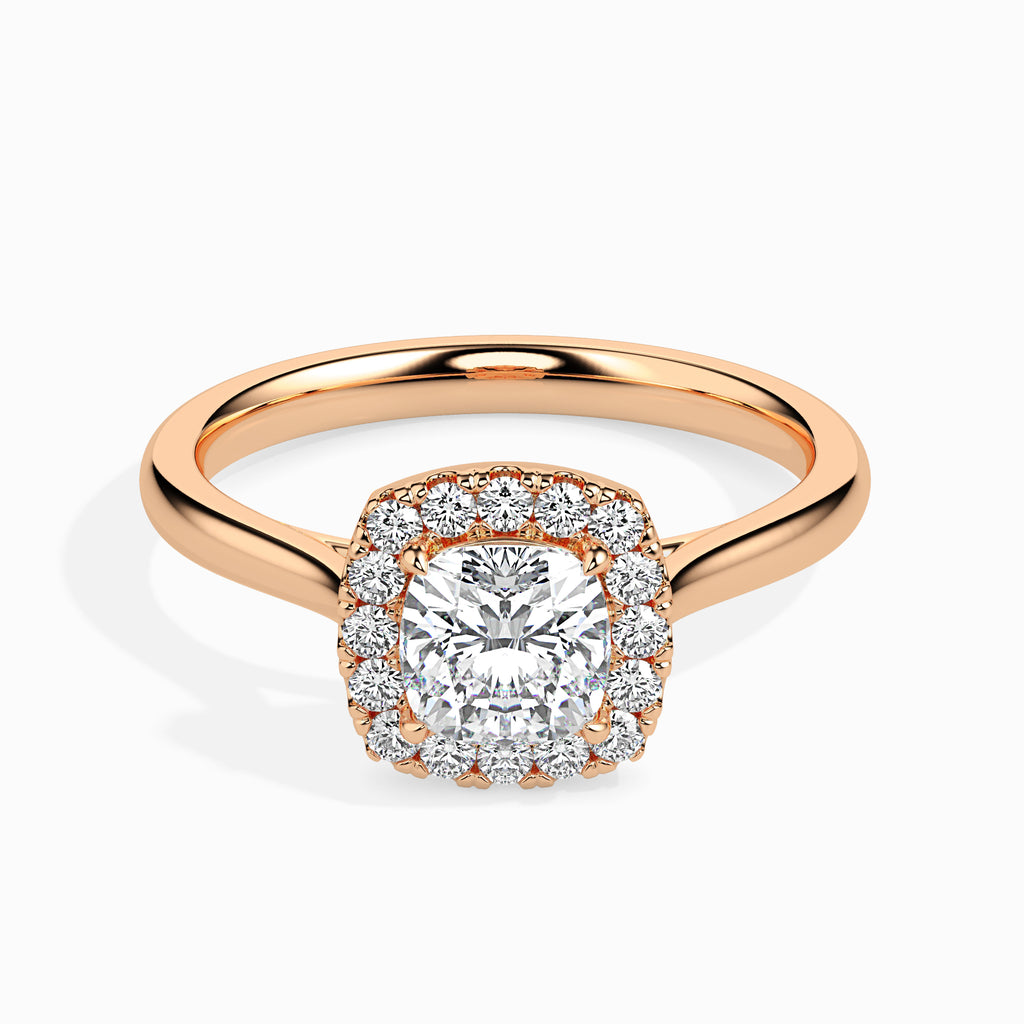 50-Pointer Cushion Cut Solitaire Halo Diamond 18K Rose Gold Ring JL AU 19023R-A   Jewelove.US