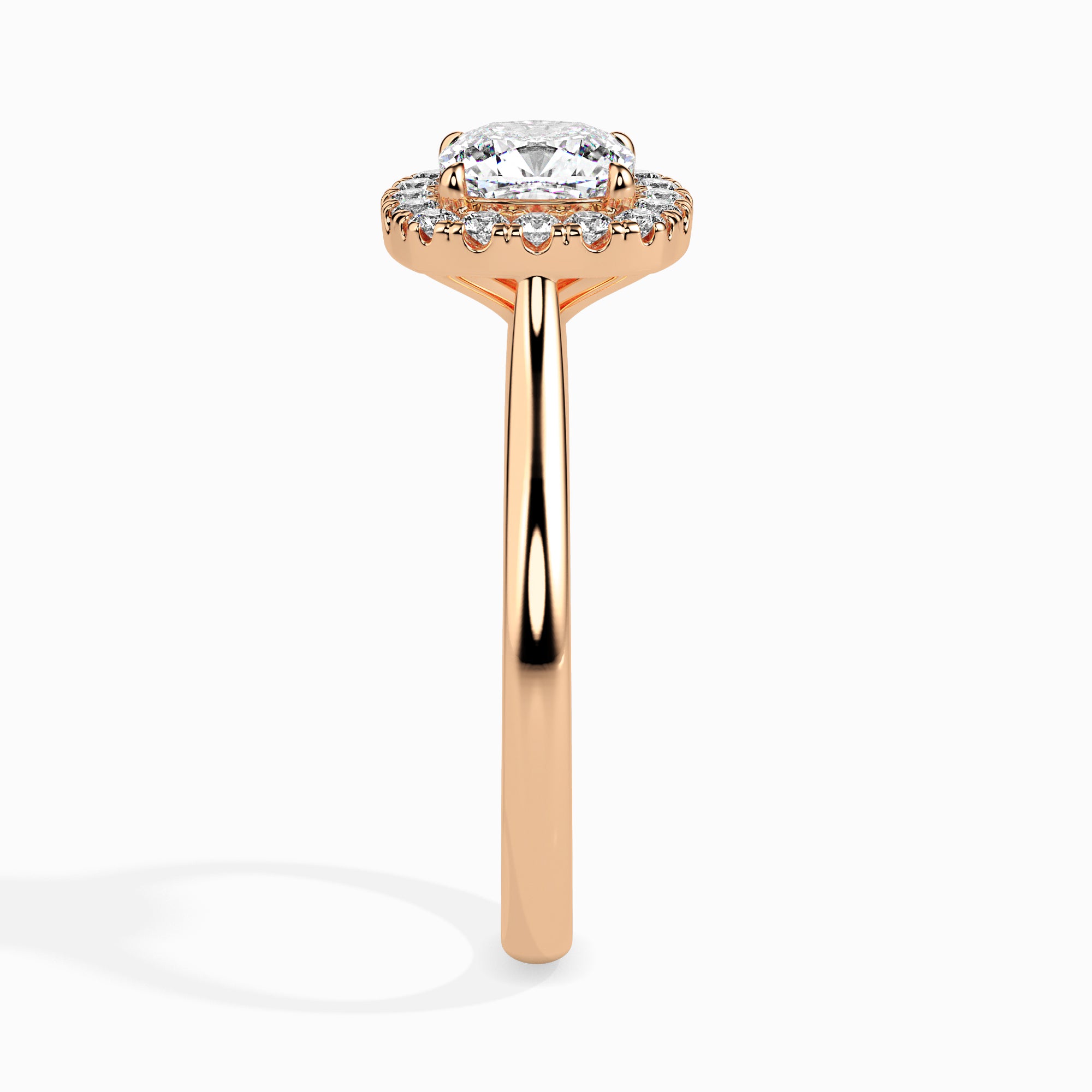 70-Pointer Cushion Cut Solitaire Halo Diamond 18K Rose Gold Ring JL AU 19023R-B