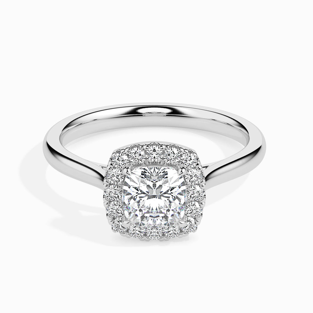 30-Pointer Cushion Cut Solitaire Halo Diamond Platinum Engagement Ring JL PT 19023   Jewelove.US