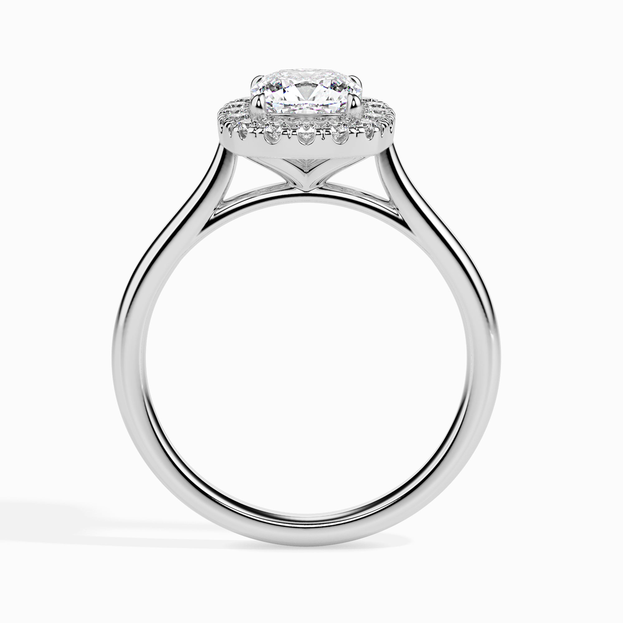 30-Pointer Cushion Cut Solitaire Halo Diamond Platinum Engagement Ring JL PT 19023   Jewelove.US