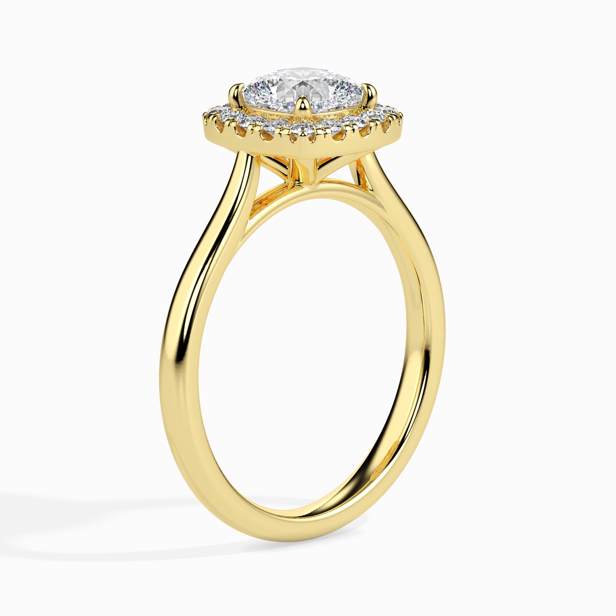50-Pointer Cushion Cut Solitaire Halo Diamond 18K Yellow Gold Ring JL AU 19023Y-A