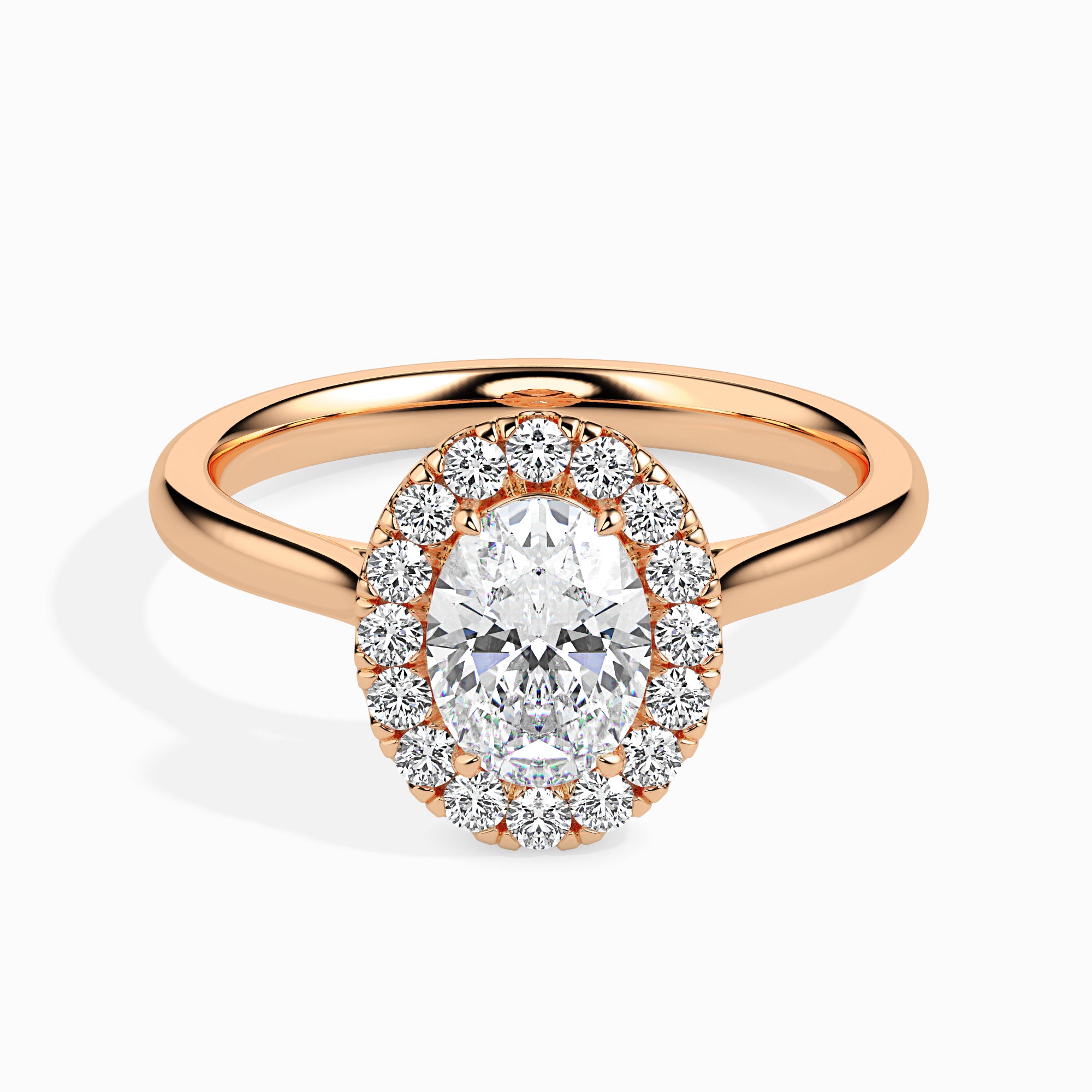 70-Pointer Oval Cut Solitaire Halo Diamond 18K Rose Gold Ring JL AU 19024R-B   Jewelove.US