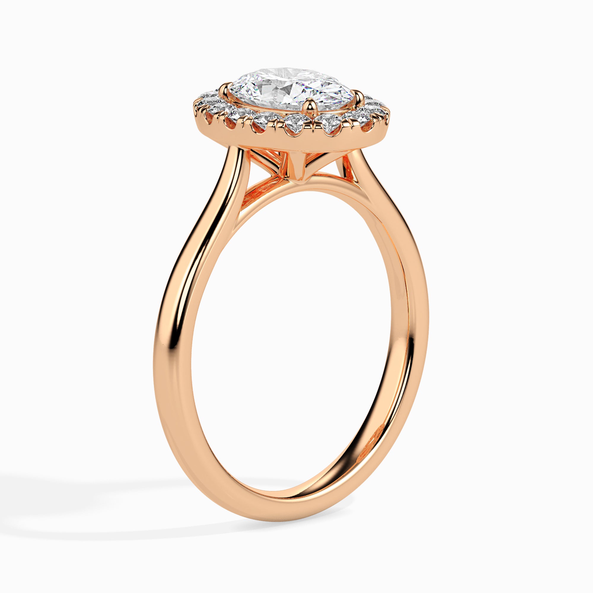 50-Pointer Oval Cut Solitaire Halo Diamond 18K Rose Gold Ring JL AU 19024R-A